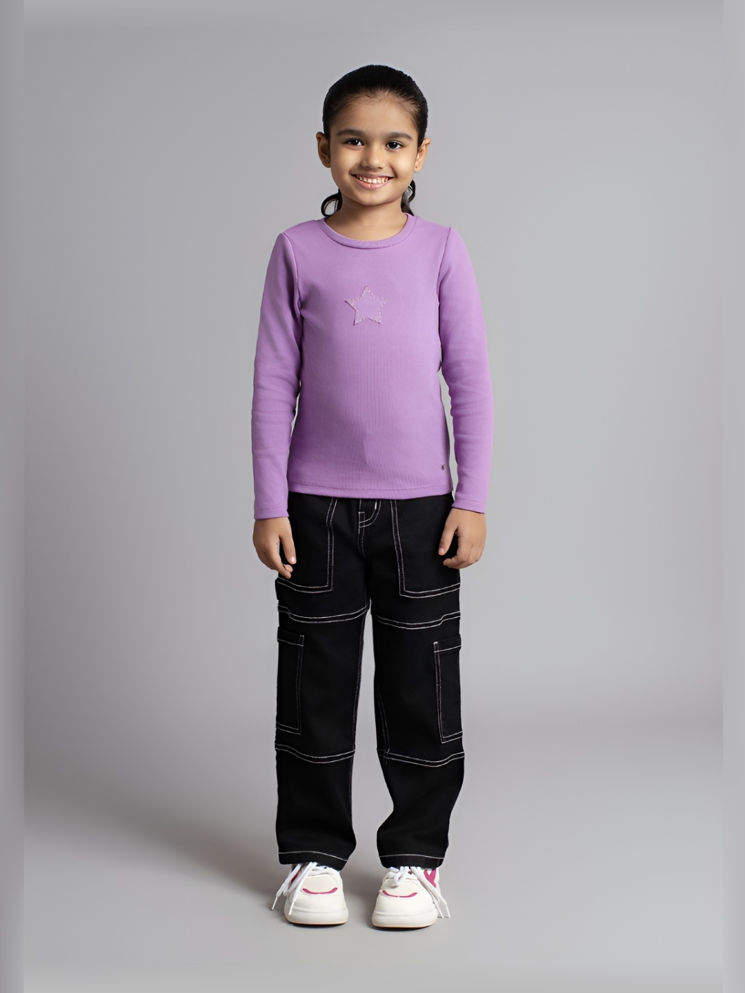 

Ed-a-Mamma Girls Bio Finish Geometric Printed Round Neck Cotton Relaxed Fit T-shirt, Purple
