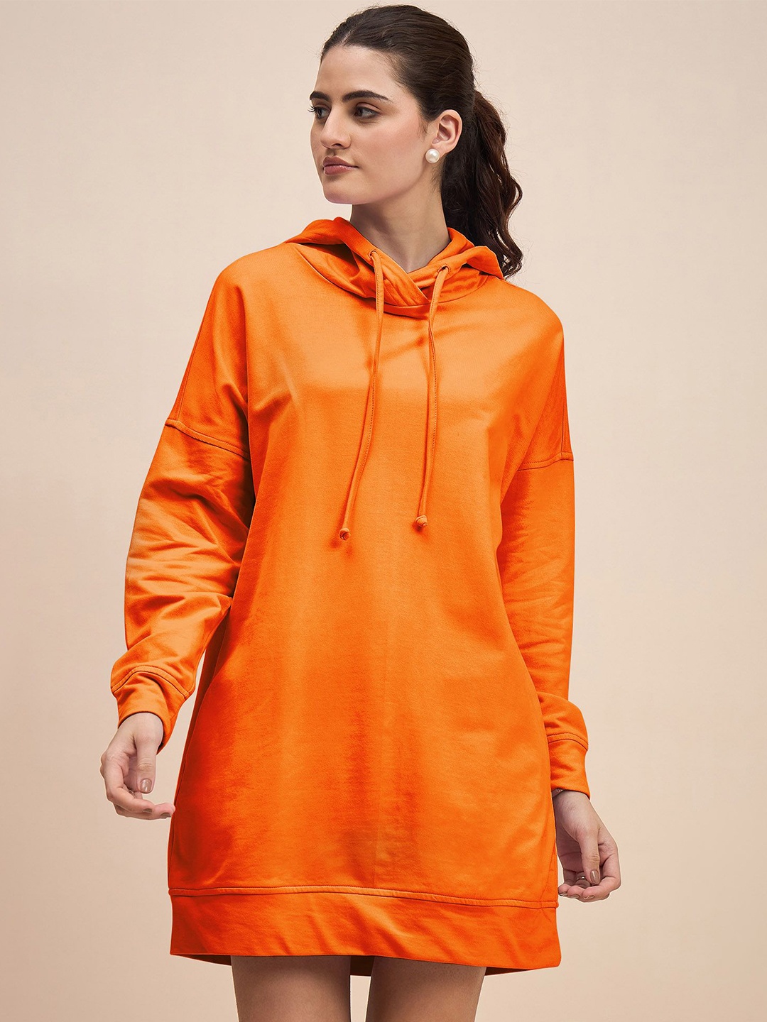 

BRINNS Women Solid Hood Cotton Pullover Sweatshirt, Orange