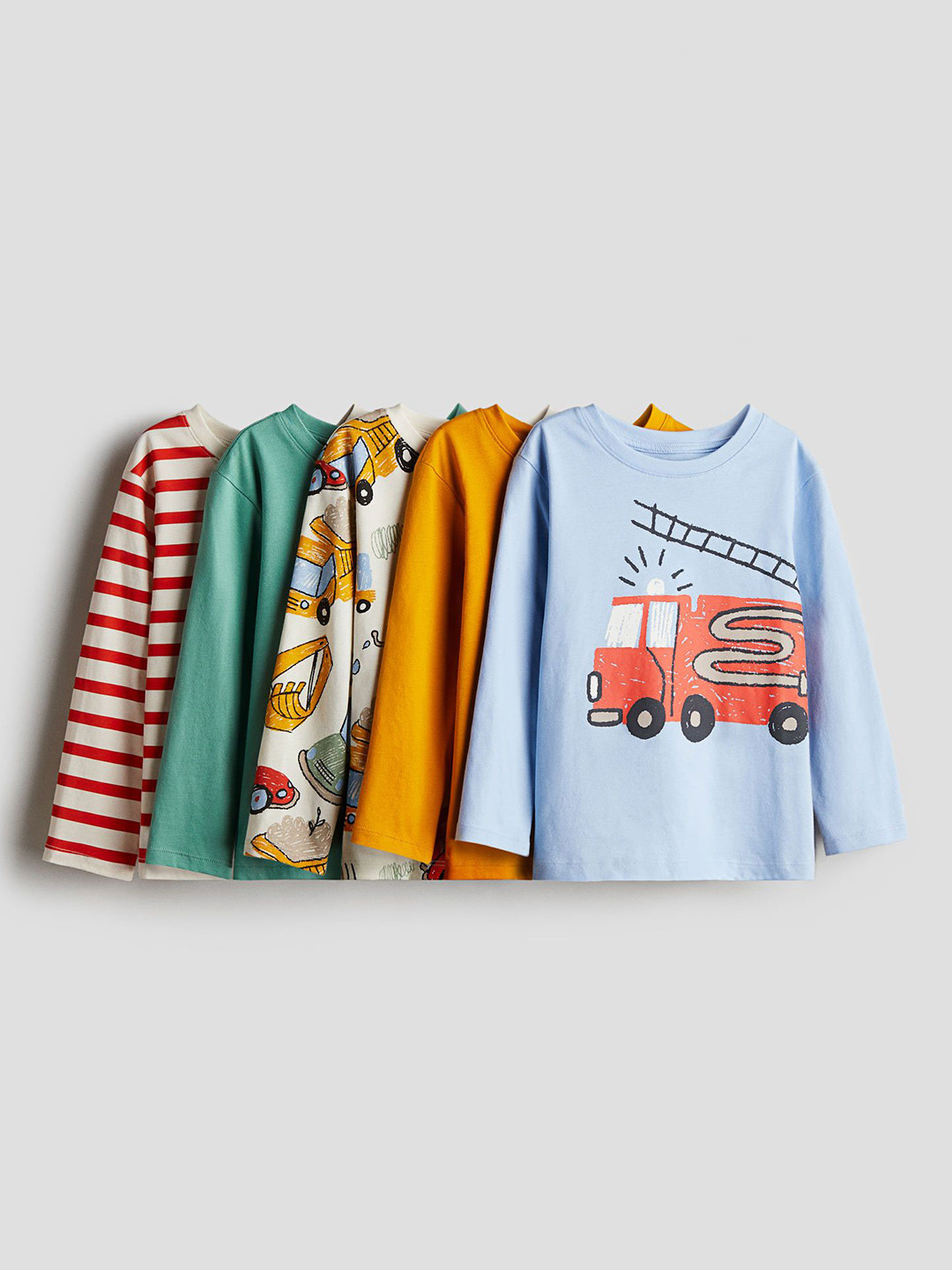 

H&M Boys Pack Of 5 Printed Long Sleeved T-Shirt, Blue
