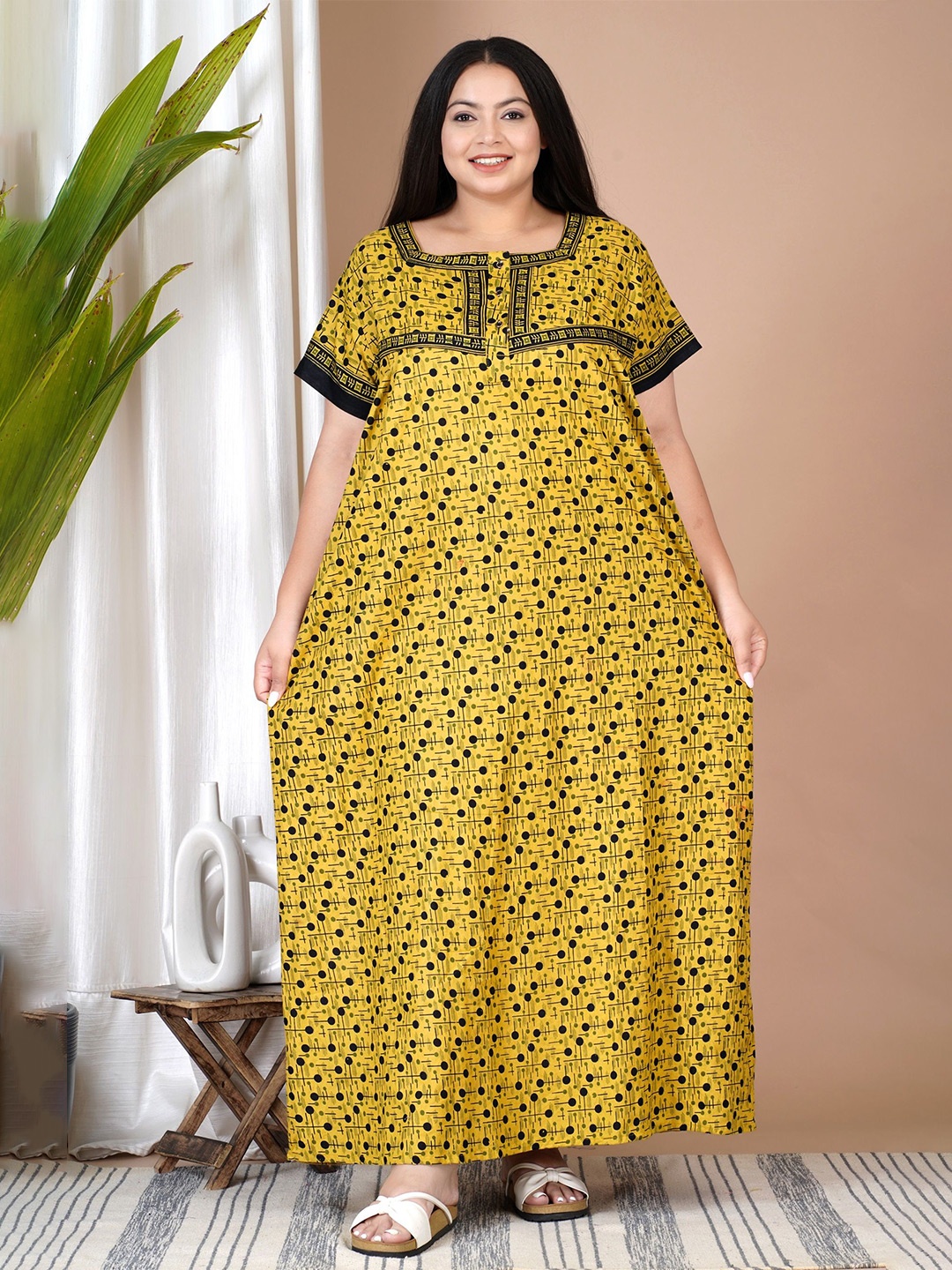 

SP DESIGNS Printed Pure Cotton Maxi Nightdress, Yellow