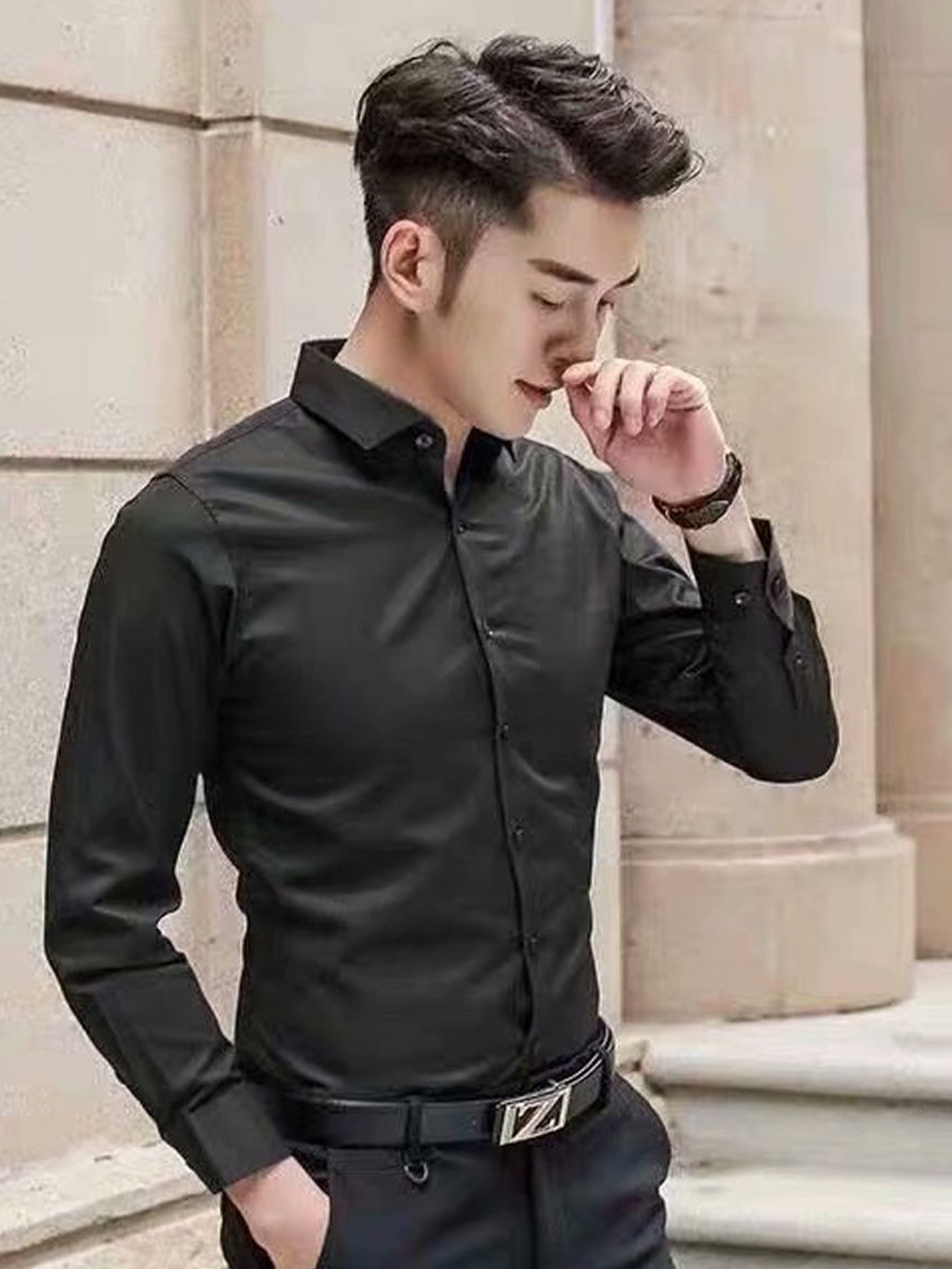 

StyleCast Men Cutaway Collar Casual Shirt, Black