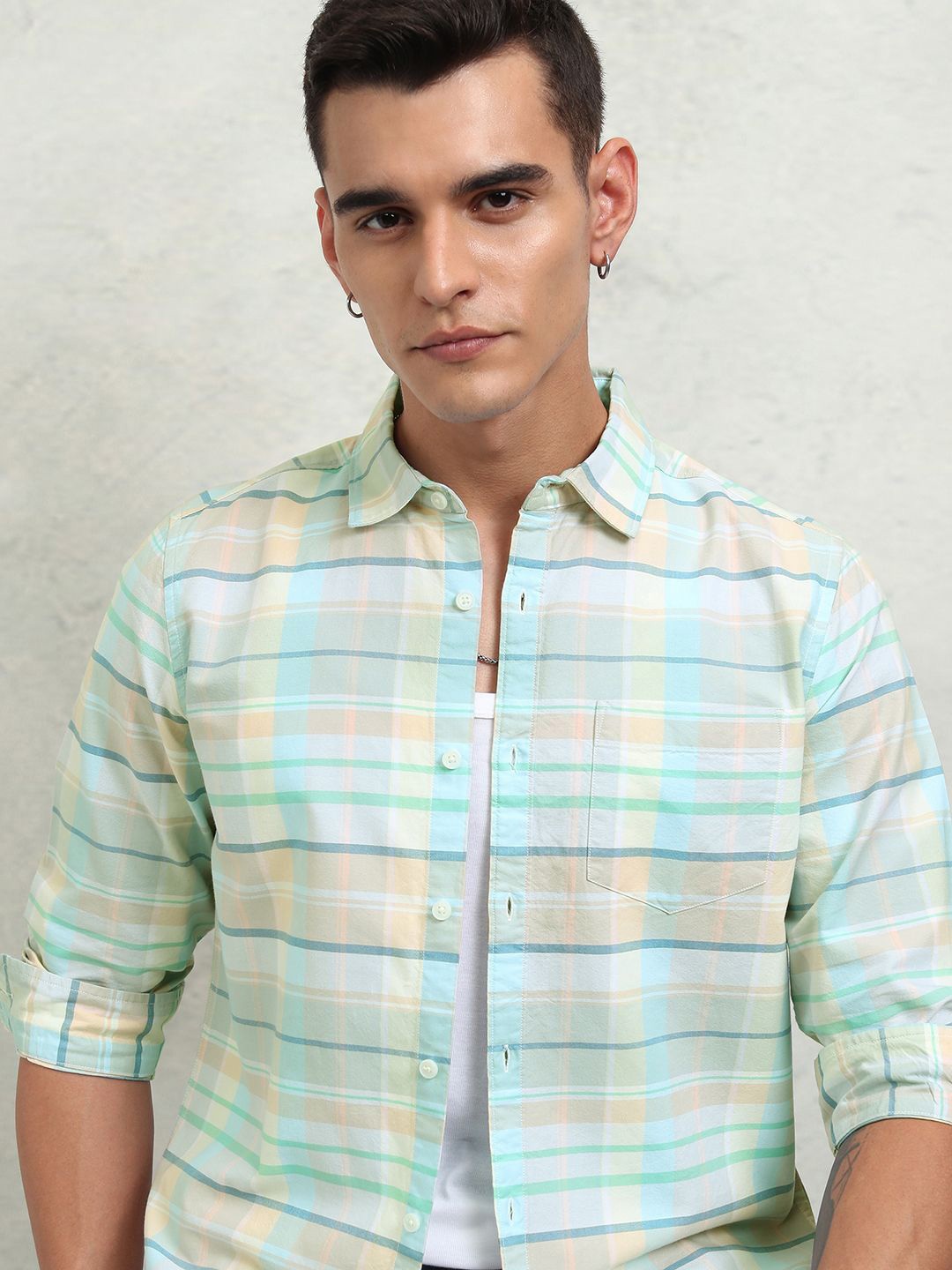 

HIGHLANDER Men Muicolor Oxford Checked Casual Shirt, Blue