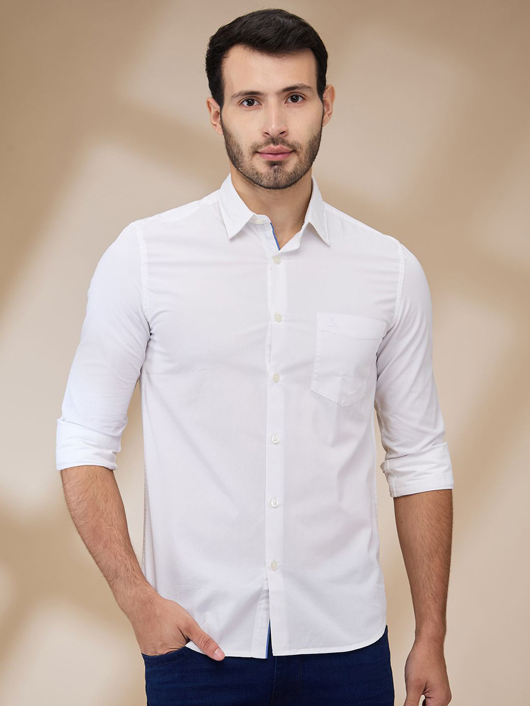 

Parx Men Spread Collar Solid Cotton Slim Fit Casual Shirt, White