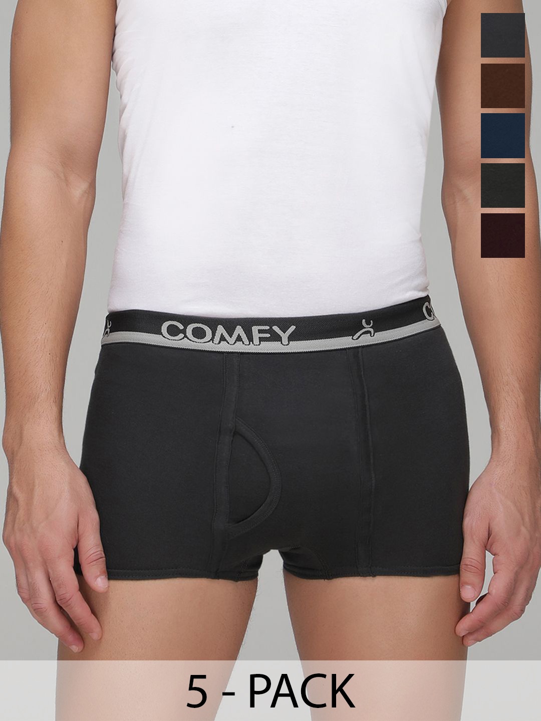 

AMUL COMFY Pack Of 5 Pure Cotton Trunks AC-MTROE-MULTI-XS-5PC, Brown