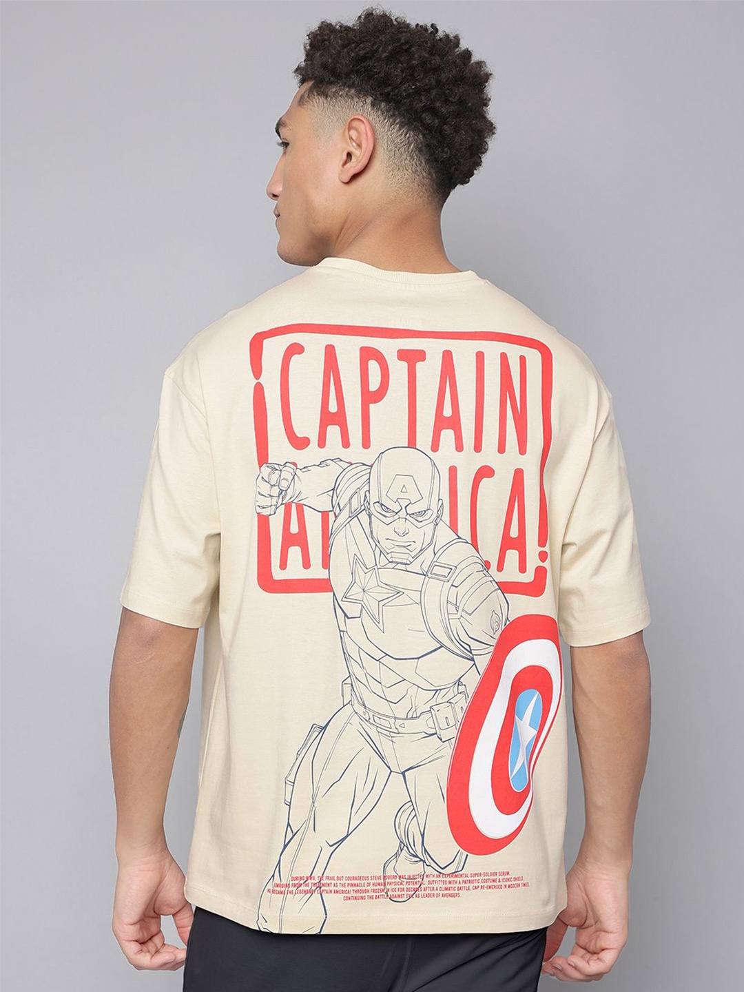 

Free Authority Men Graphic Printed Round Neck Cotton Oversized T-shirt, Beige