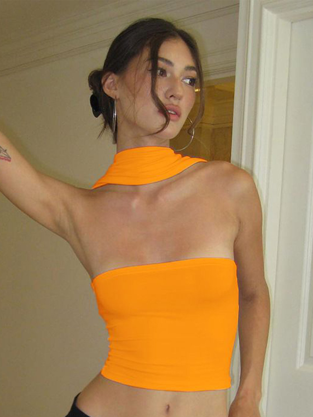 

MIAKEE Women Sleeveless Tube Crop Top, Orange
