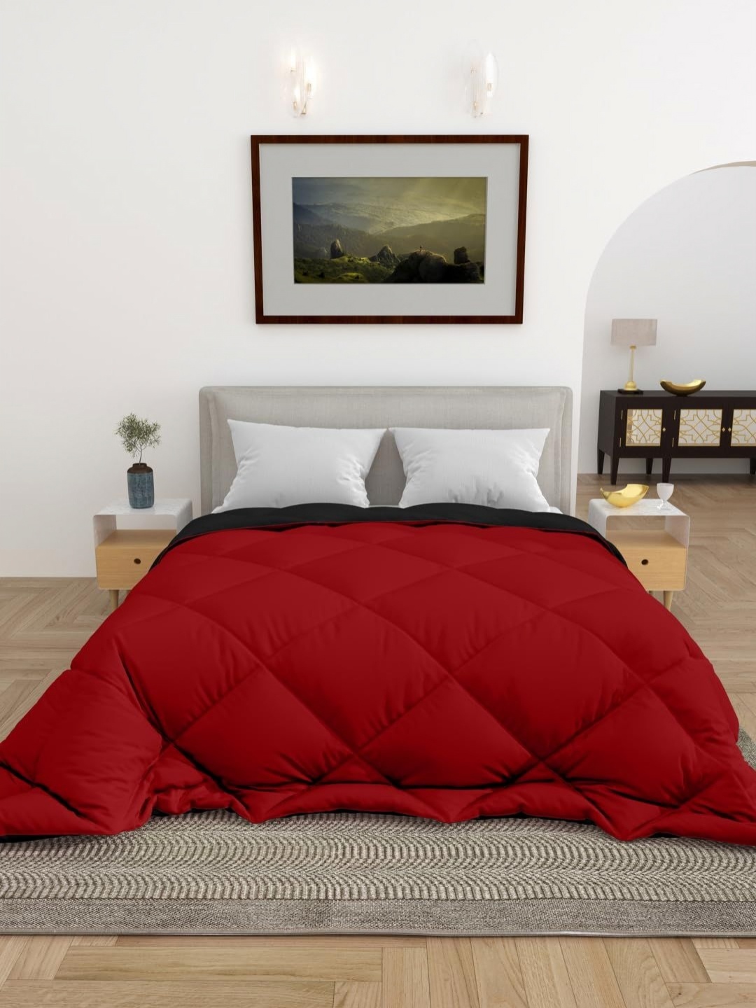 

CHICERY Red & Black Heavy Winter 300 GSM Double Bed Reversible Comforter