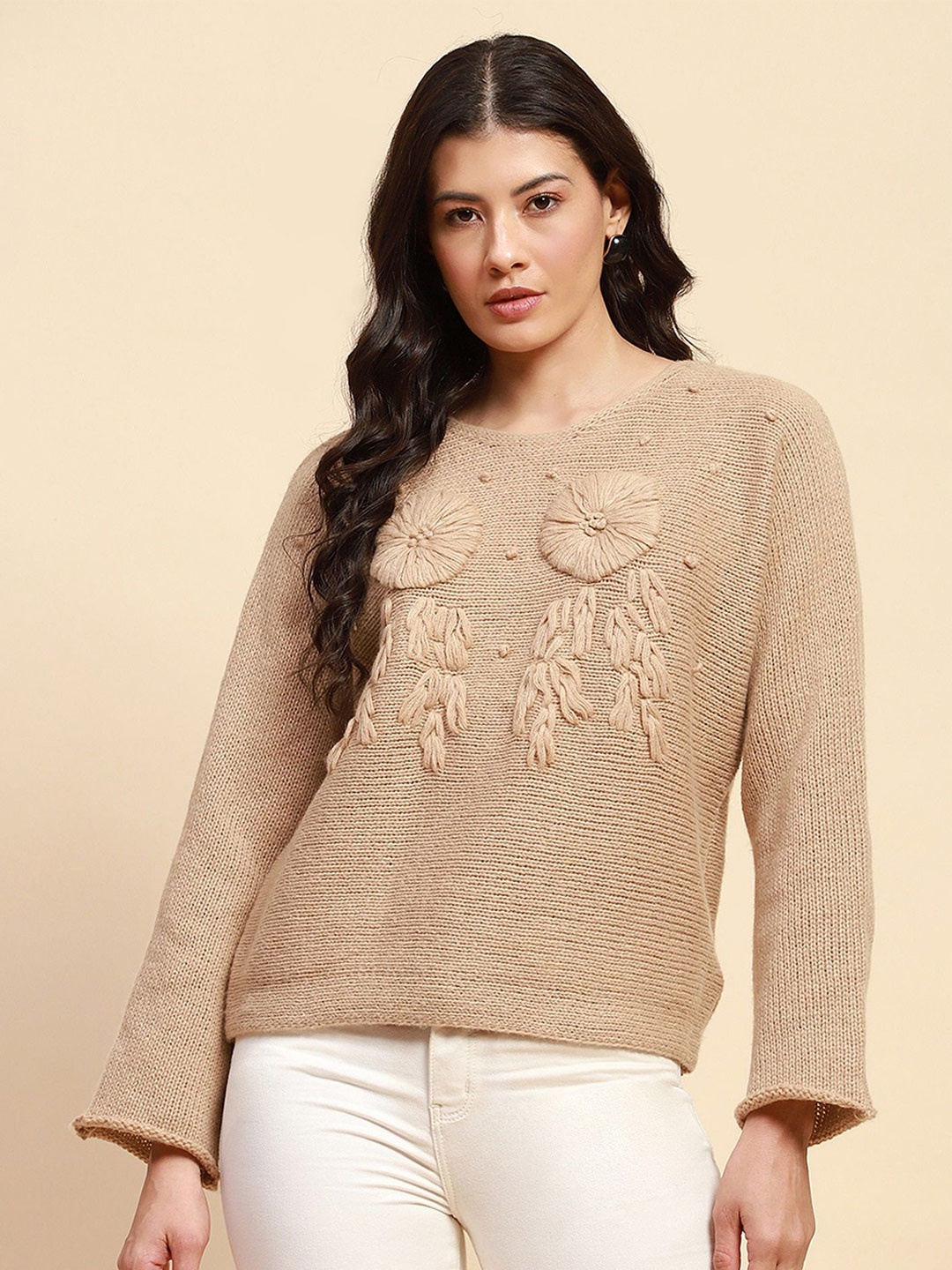 

Global Republic Women Ribbed Regular Pullover, Brown