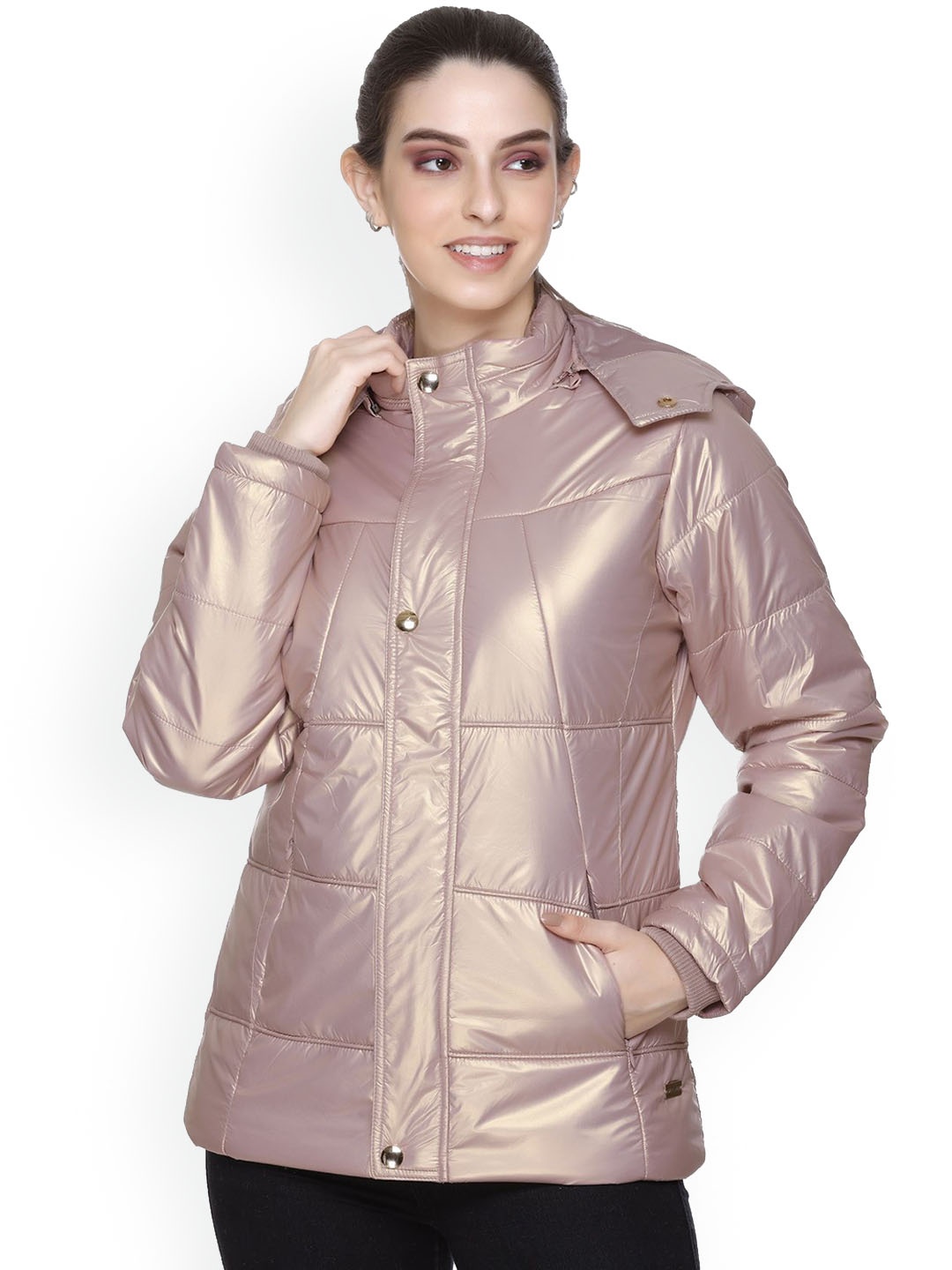 

Rozella Rozella Women Hooded Casual Winter Wear Quilted Jacket, Pink