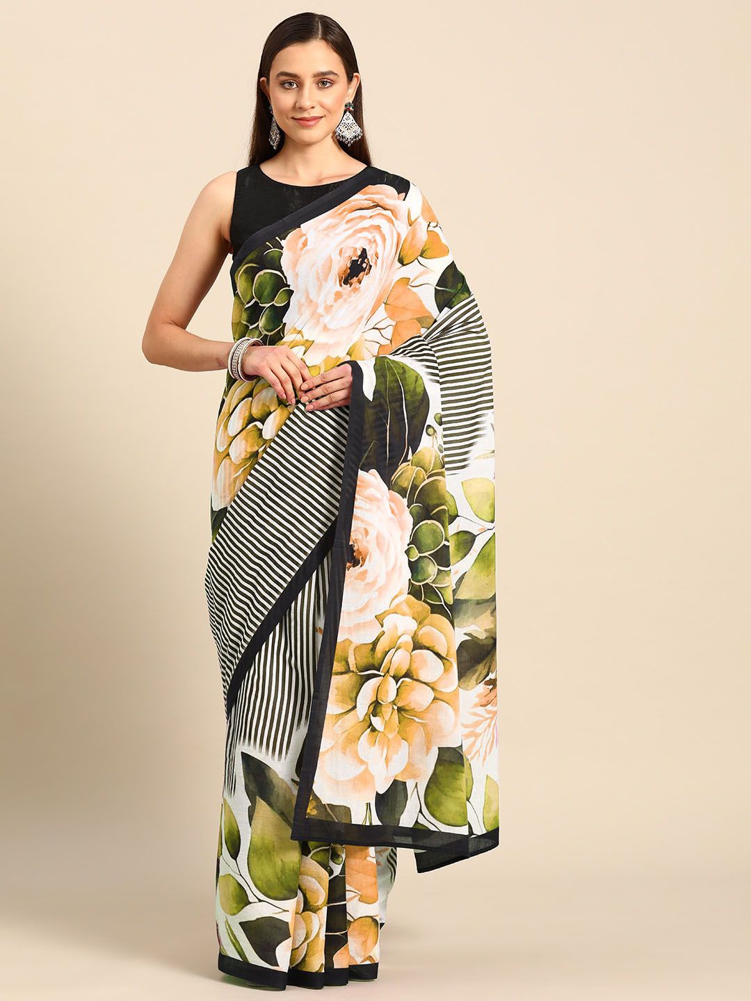 

BUTA BUTI Floral Pure Cotton Printed Saree, Mustard
