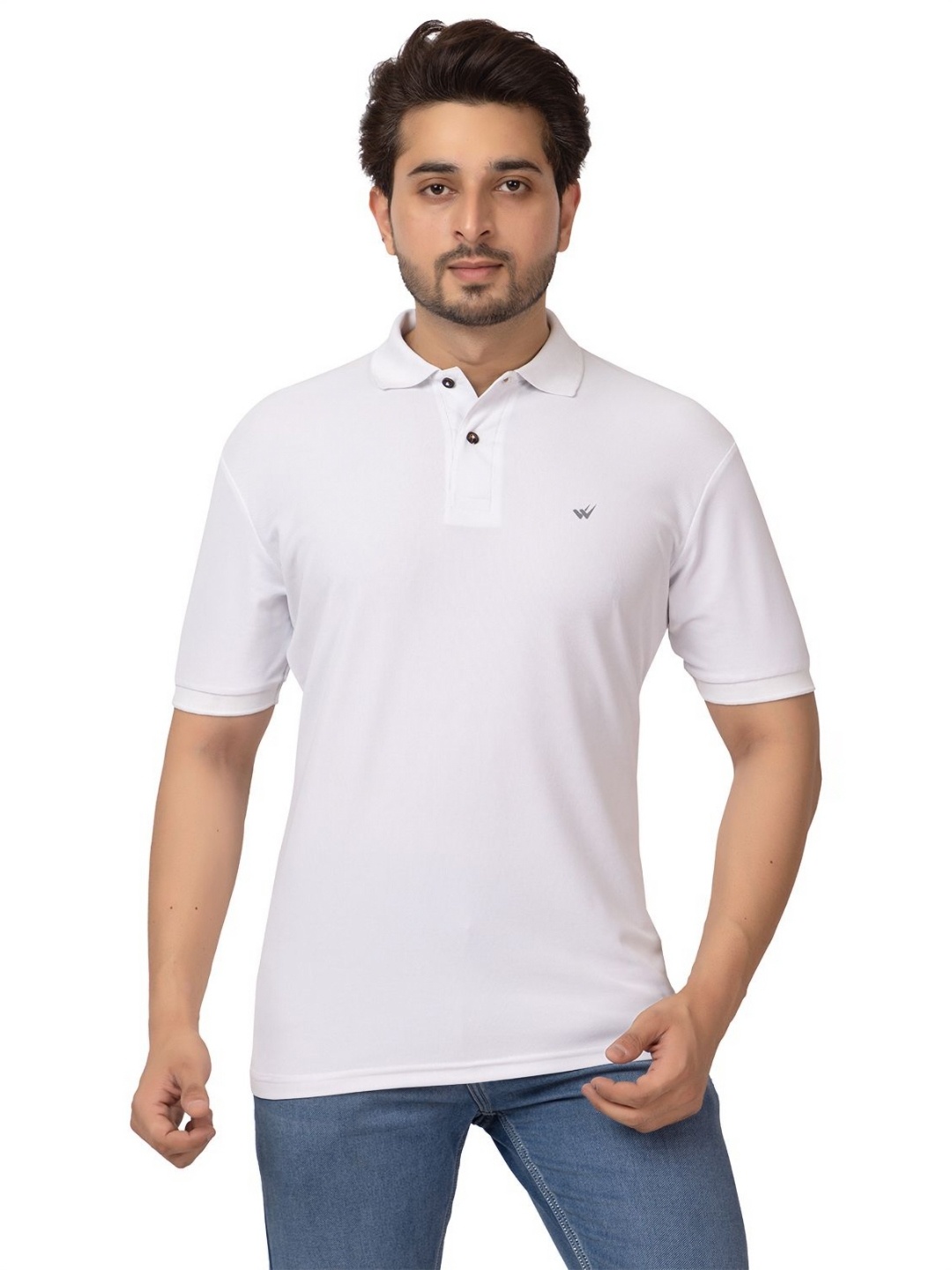 

WILD COPS Men Solid Polo Collar Relaxed Fit T-shirt, White