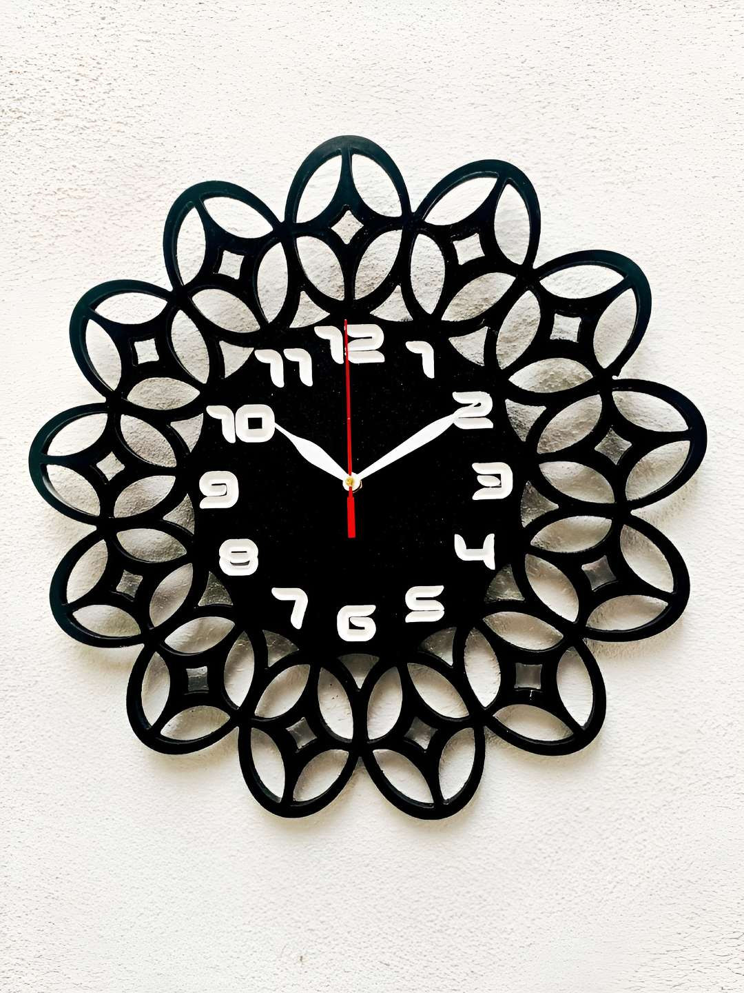 

QEZNEF Black & White Textured Analogue Contemporary Geometric Shaped Wooden Wall Clock