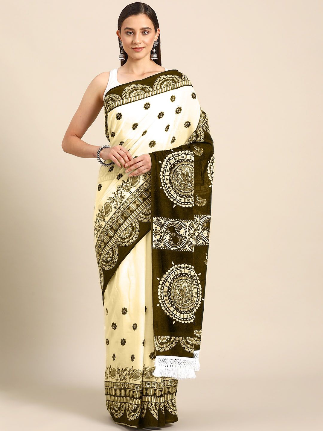 

BUTA BUTI Floral Printed Pure Cotton Saree, Green
