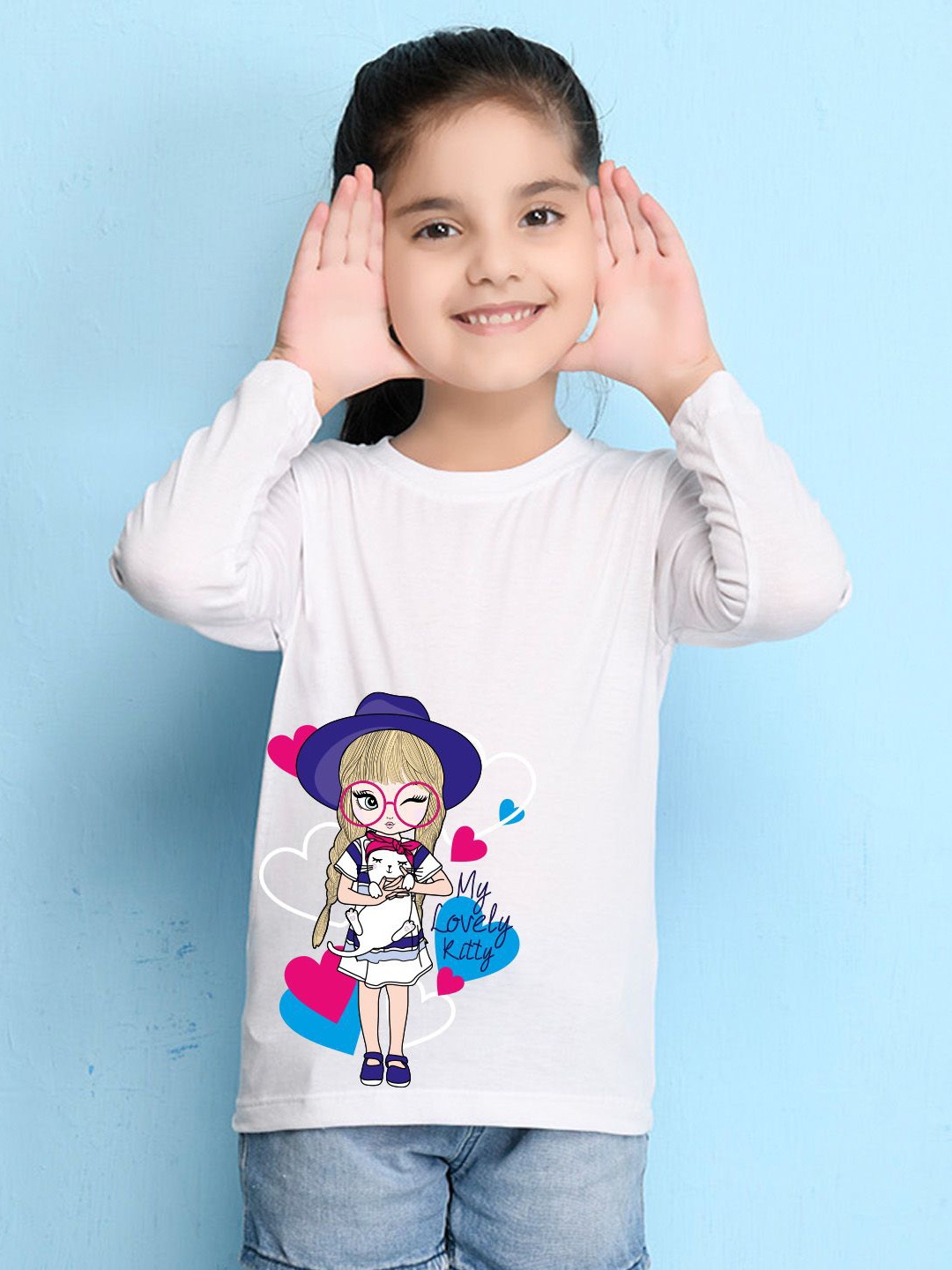 

NUSYL Girls Graphic Printed Round Neck Cotton T-shirt, White