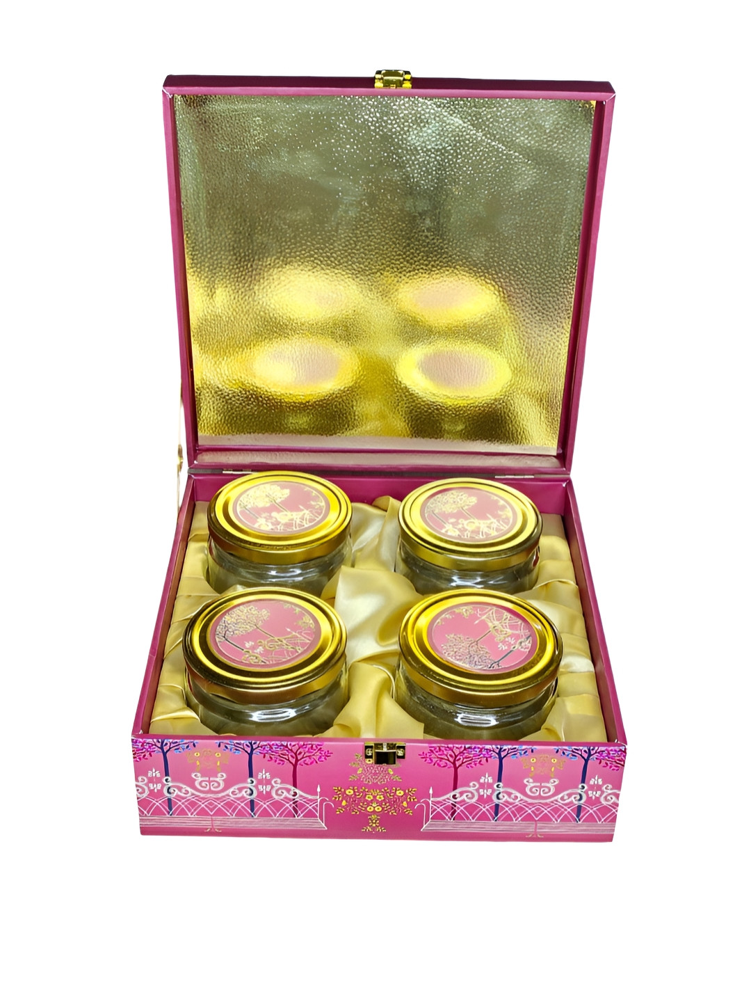 

PUFFSMART Transparent & Pink 4 Pieces Jars With Printed Boxes