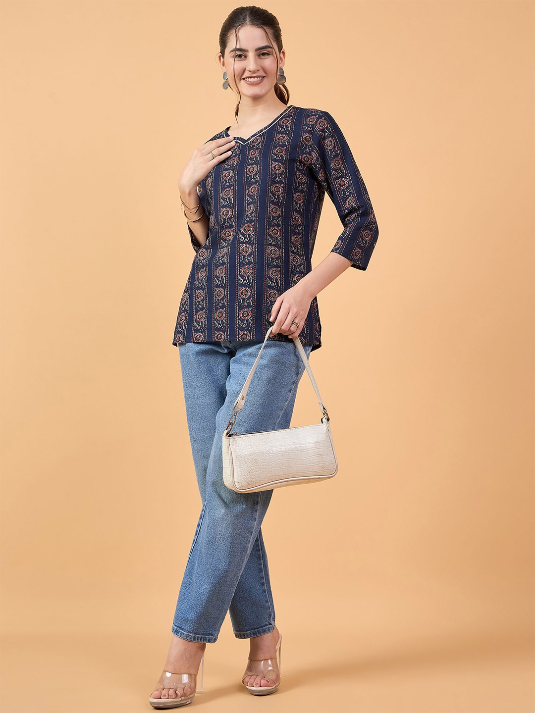 

NEESH Women Ethnic Motifs Printed Round Neck Cotton Top, Multi