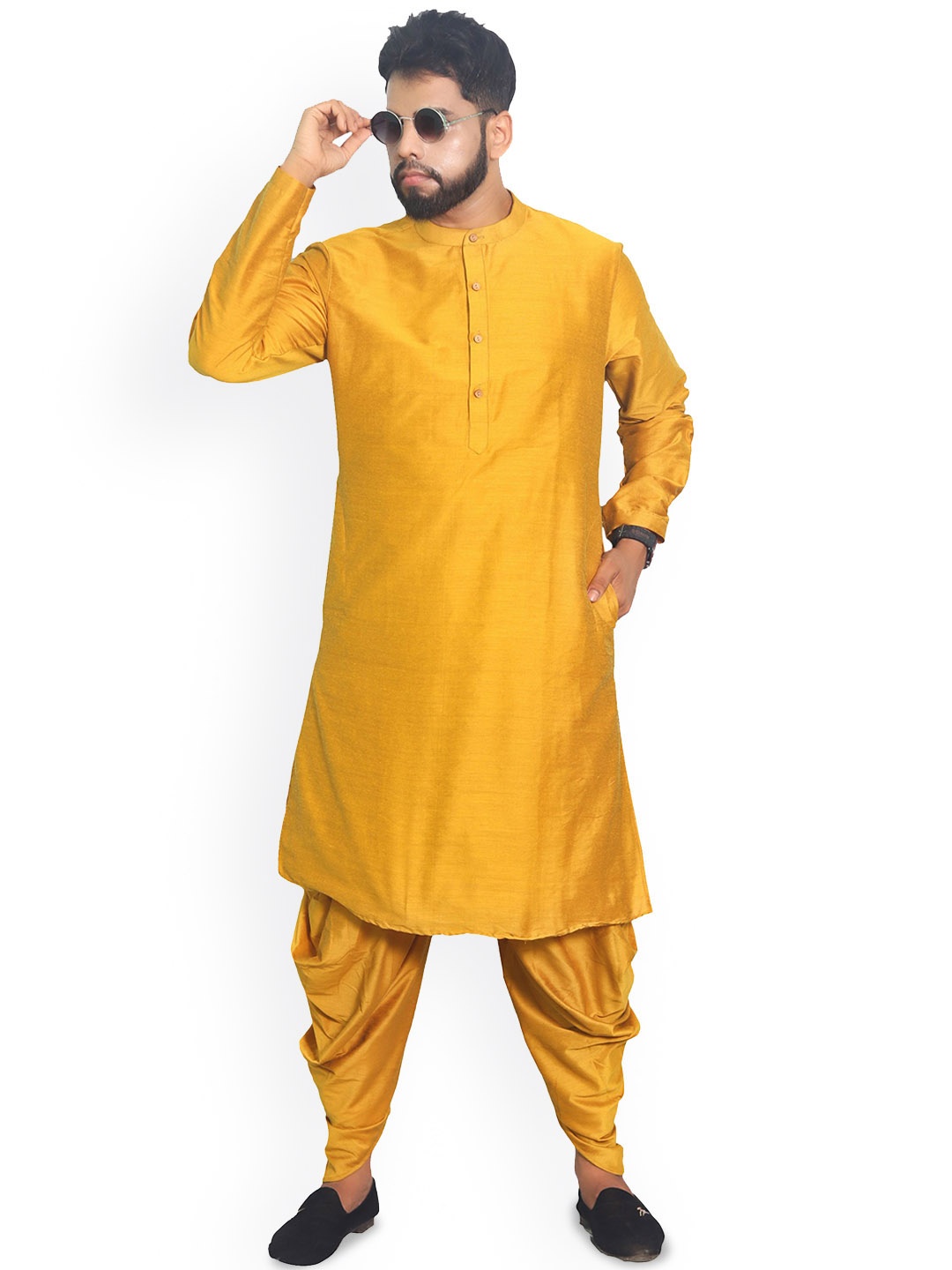 

House of Aqss Band Collar Straight Kurta, Yellow
