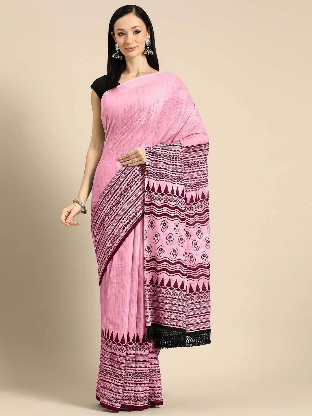 

BUTA BUTI Solid Printed Pure Cotton Saree, Pink