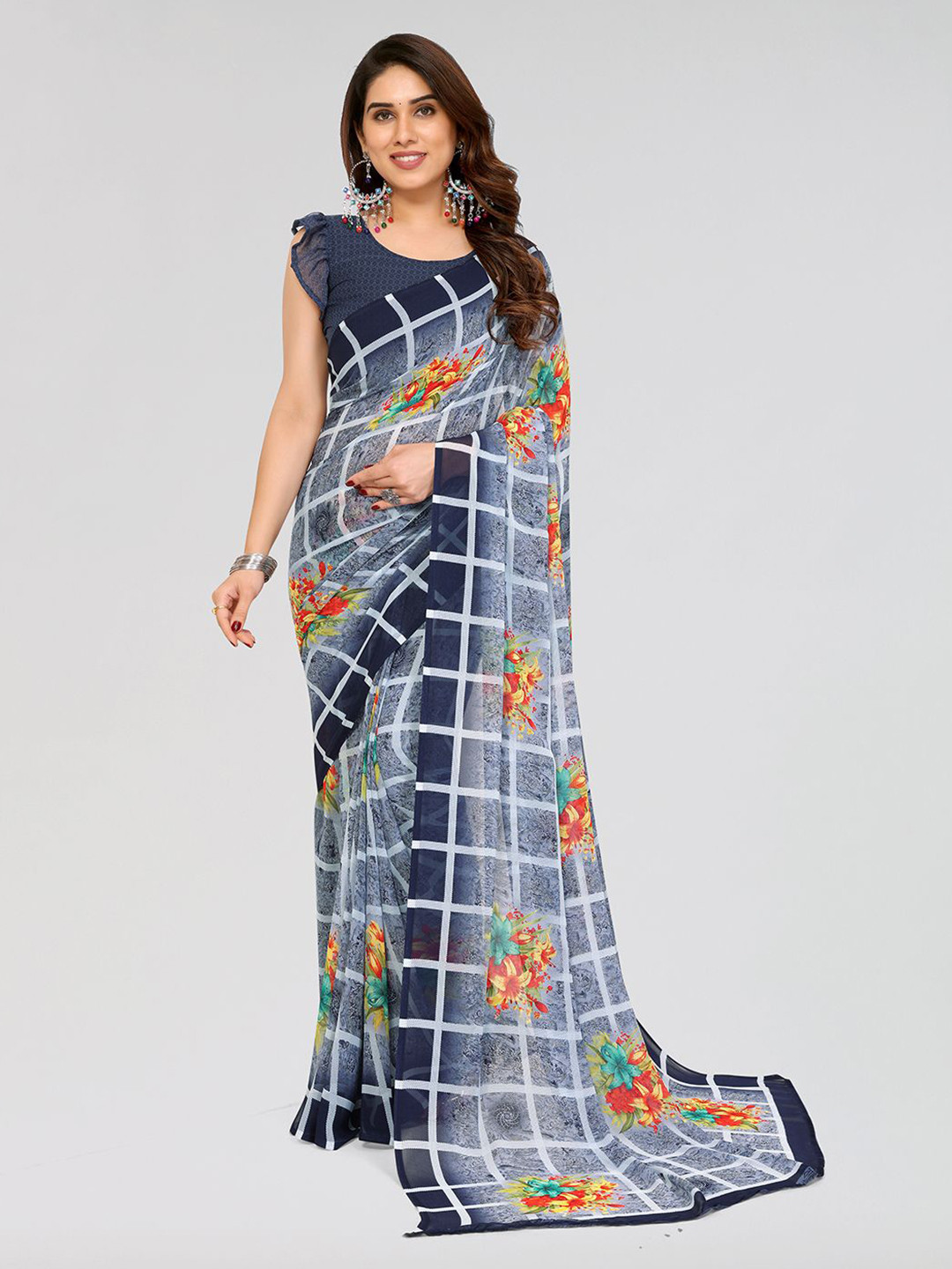 

ANAND SAREES Floral Printed Saree, Grey