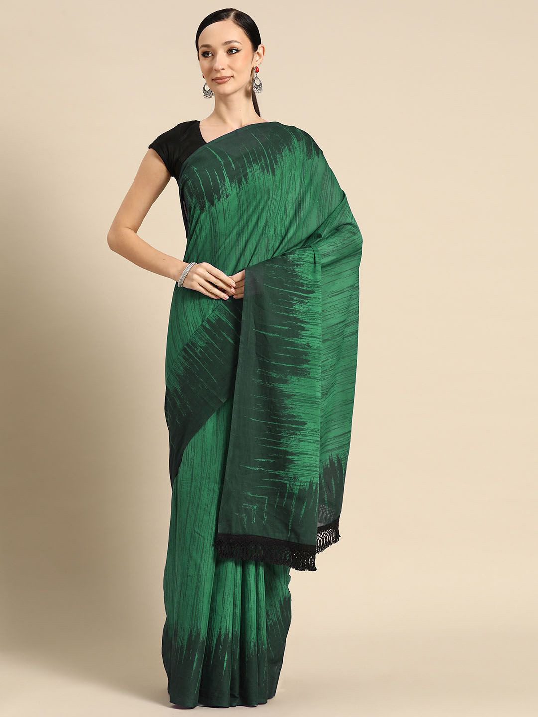 

BUTA BUTI Printed Pure Cotton Saree, Green