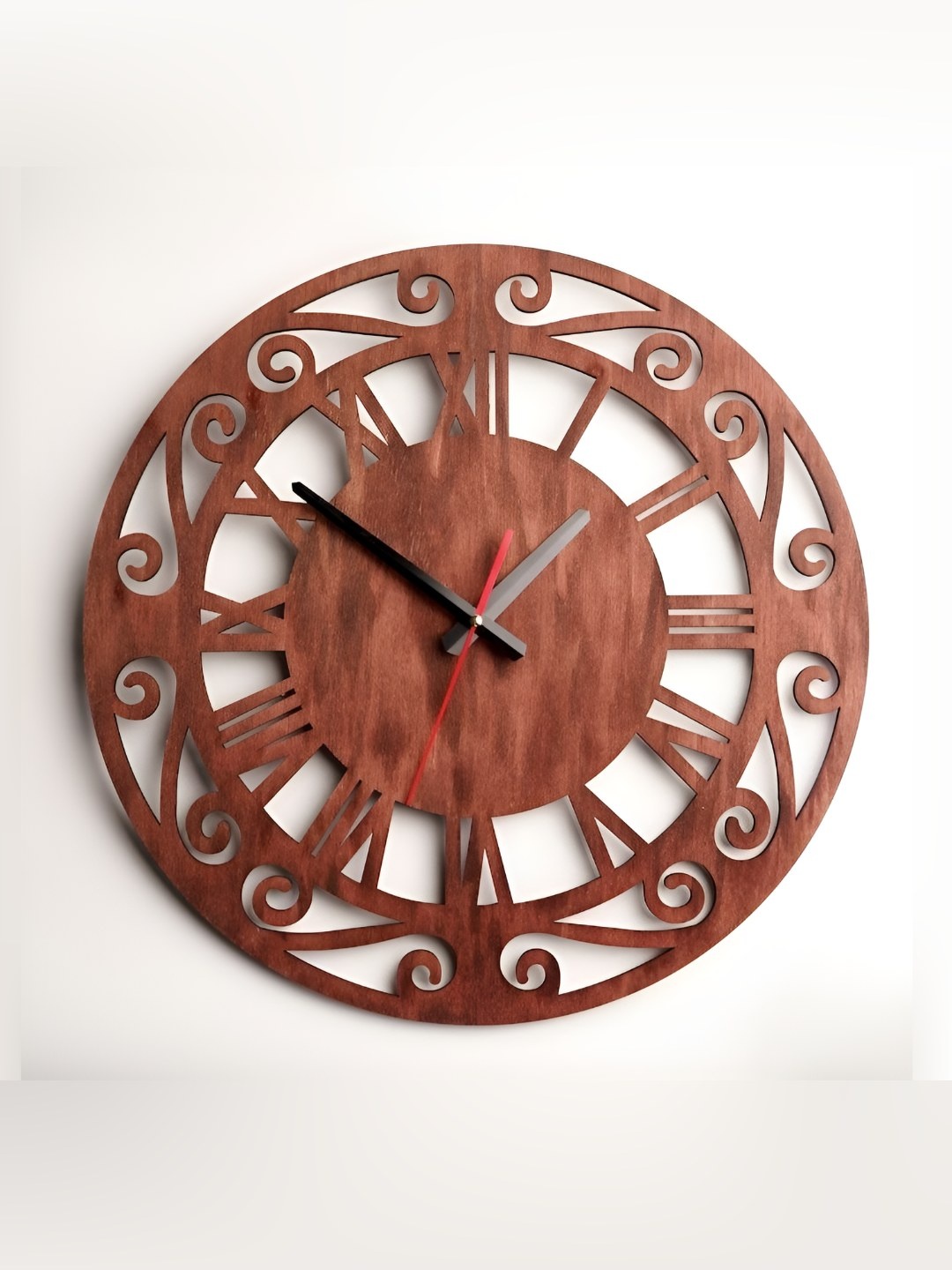 

QEZNEF Brown & Black Textured Contemporary Round Shaped Wooden Wall Clock