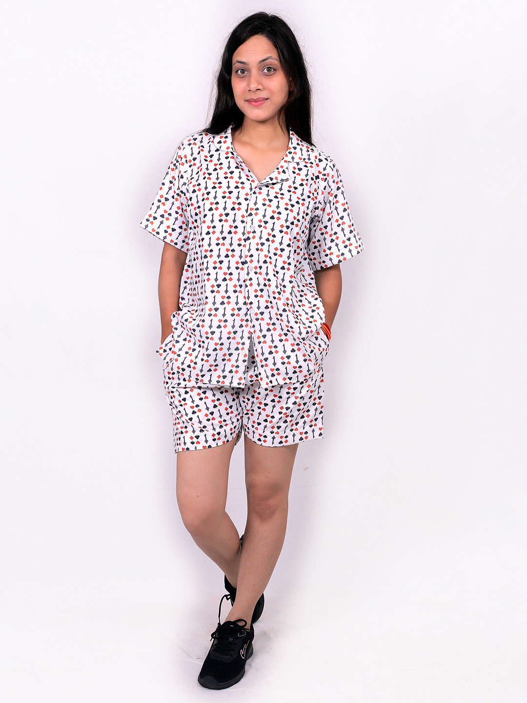 

TILISM Conversational Printed Pure Cotton Shirt With Shorts, White