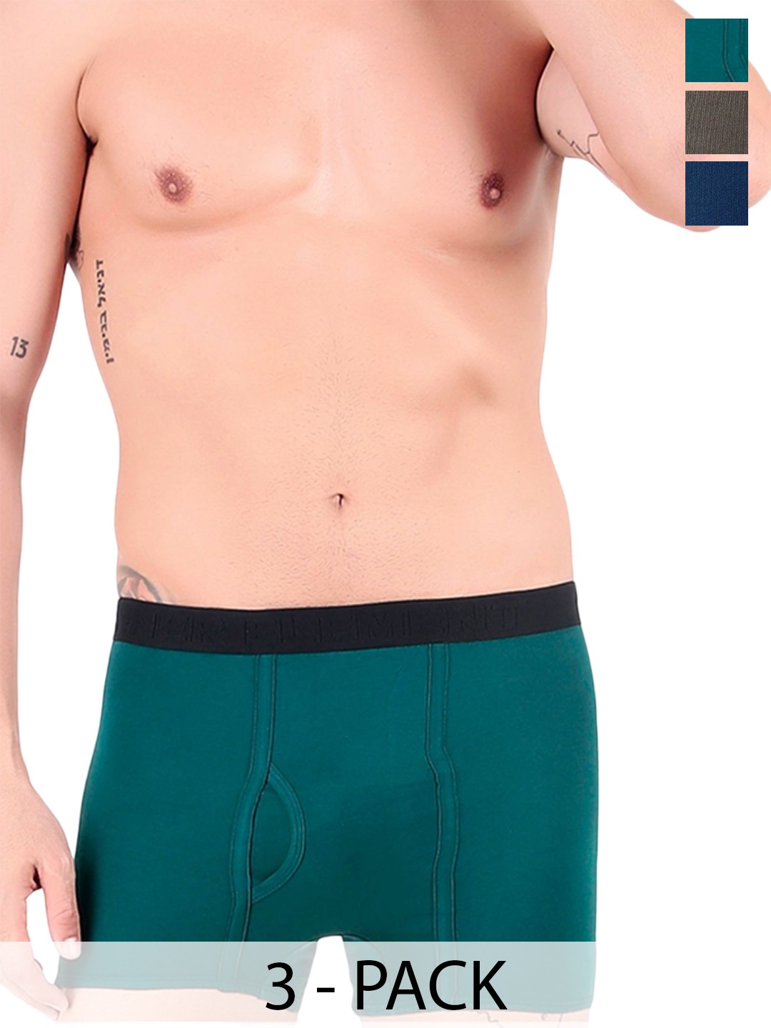 

inner element Pack Of 3 Cotton Short TrunksMINI_TRUNK_Navy_Teal_Olive_PK3_XS