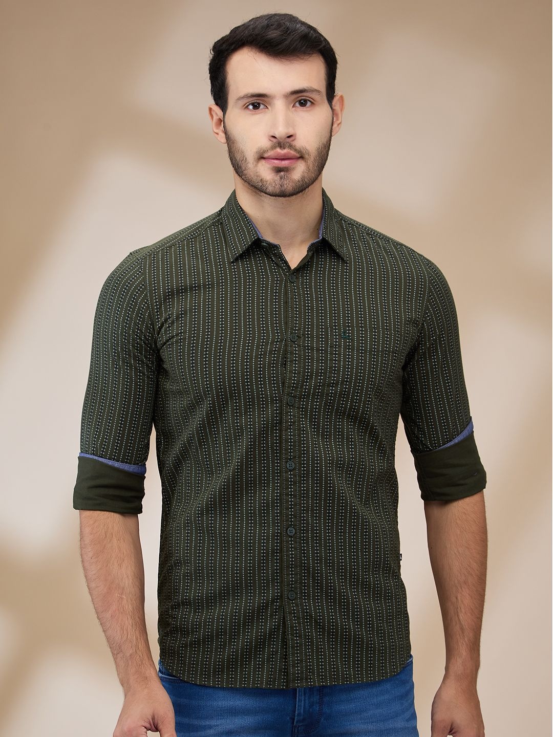 

Parx Men Spread Collar Grid Tattersall Checked Cotton Slim Fit Casual Shirt, Green