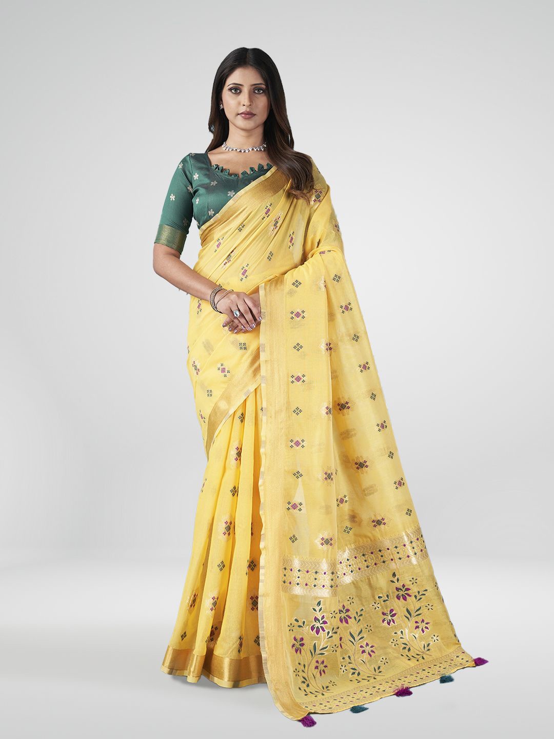 

SARHA Woven Design Zari Pure Cotton Saree, Yellow