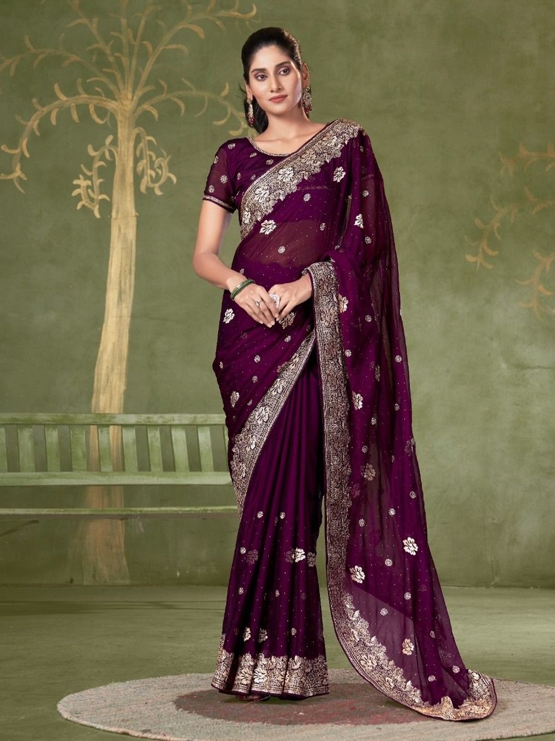 

Kalista Embellished Beads and Stones Pure Georgette Saree, Purple