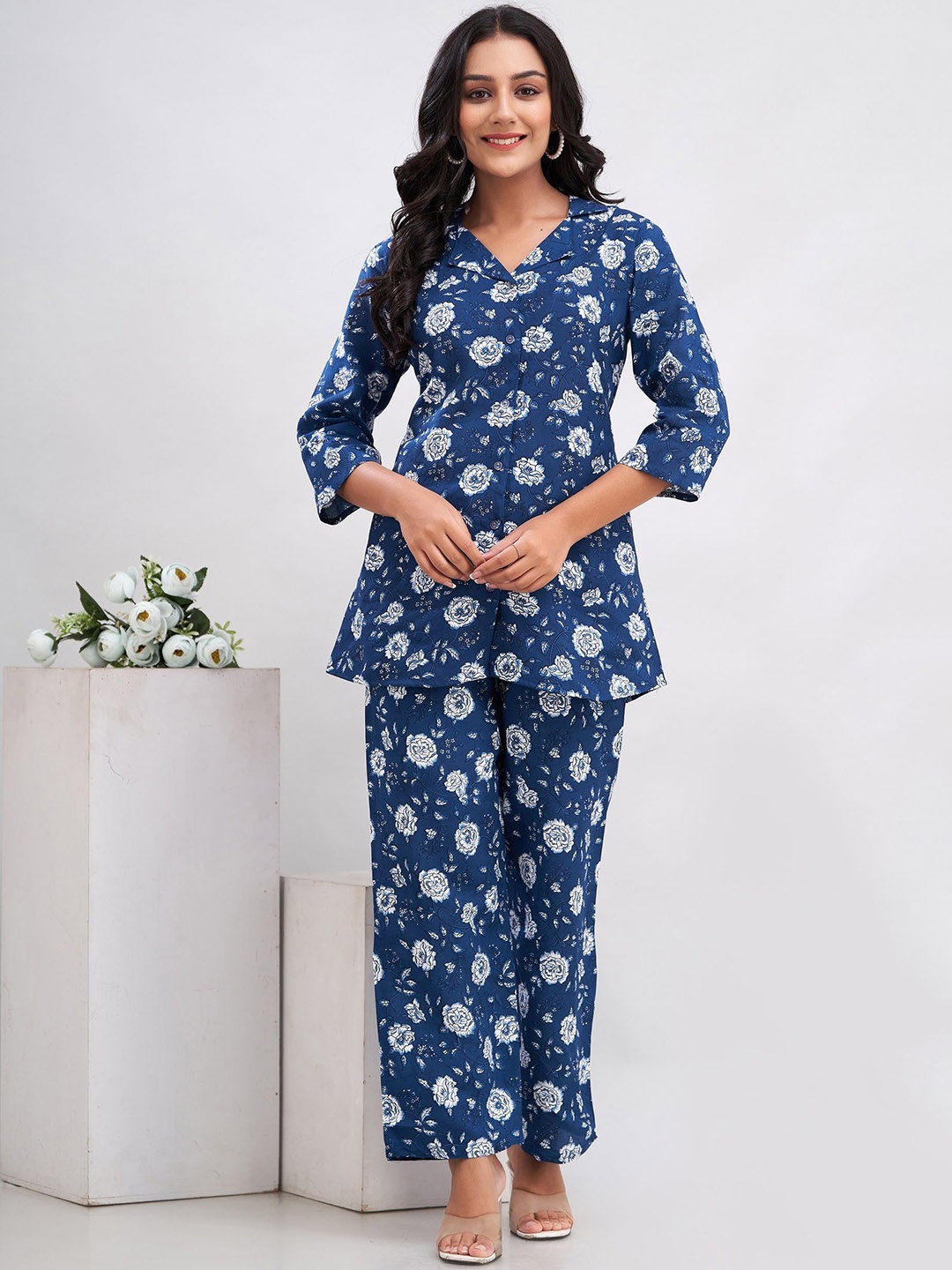 

Misti Exim Printed Tunic With Trouser, Blue