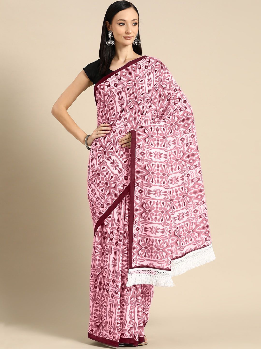 

BUTA BUTI Women Pure Cotton Solid Sarees, Mauve