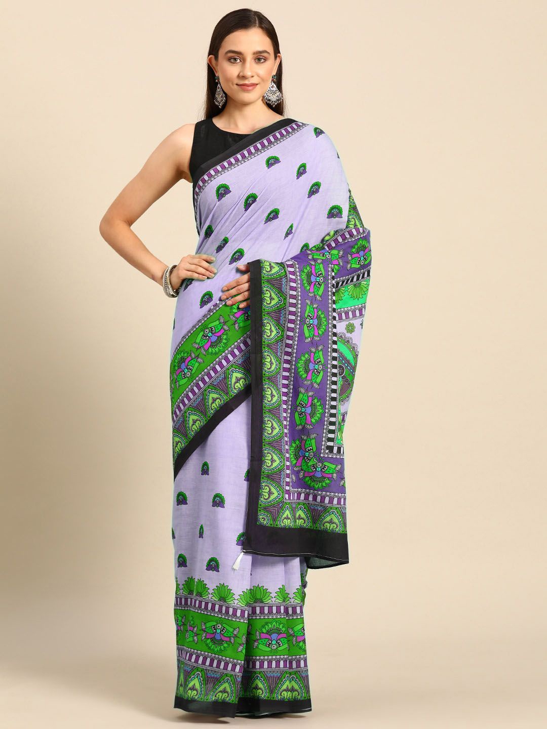 

BUTA BUTI Ethnic Motifs Printed Pure Cotton Saree, Green