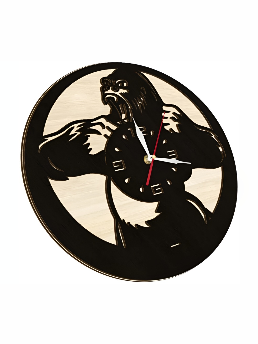 

QEZNEF Beige & Black Printed Round Shaped Contemporary Analogue Wooden Wall Clock