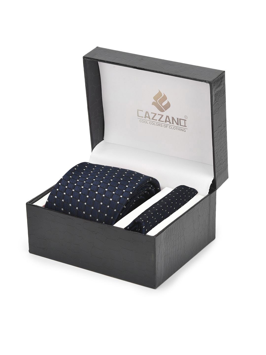 

Cazzano Men Accessory Gift Set Of Tie and Pocket Square, Navy blue