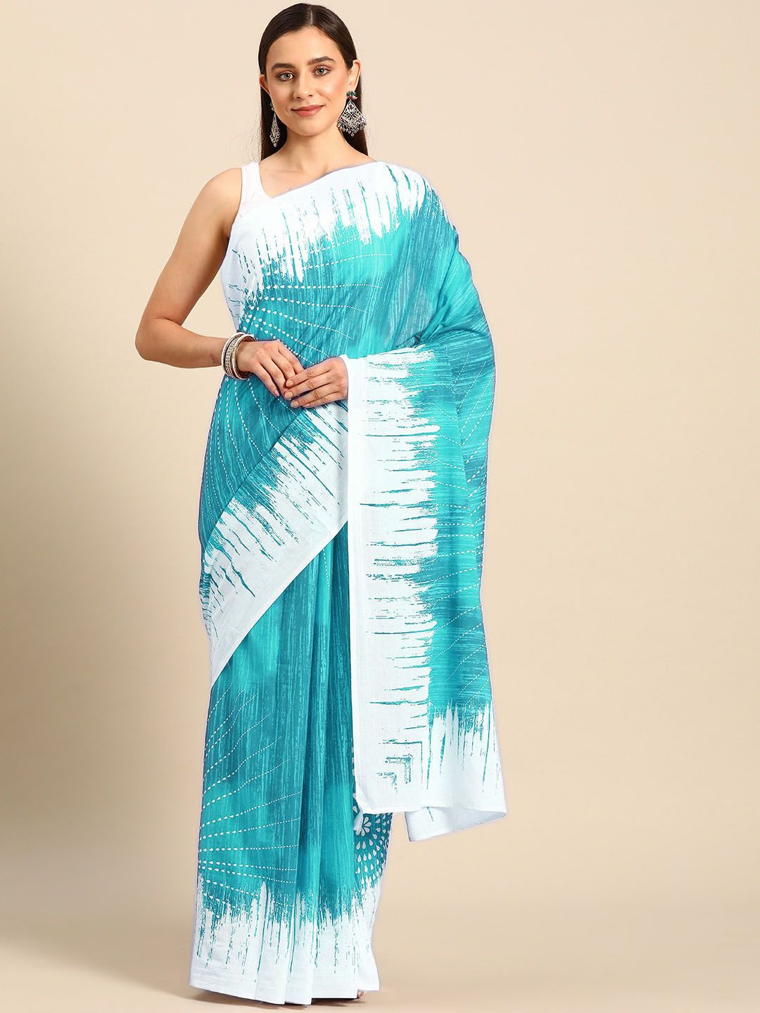 

BUTA BUTI Pure Cotton Abstract Printed Saree, Blue