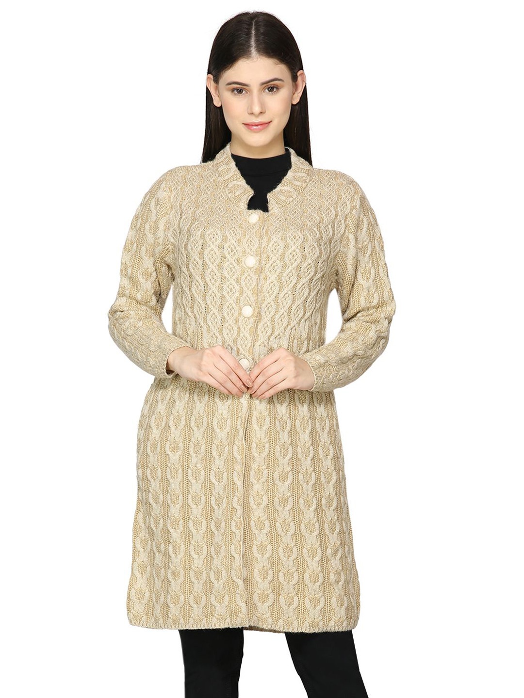 

HAUTEMODA Women Woollen Longline Cardigan, Beige