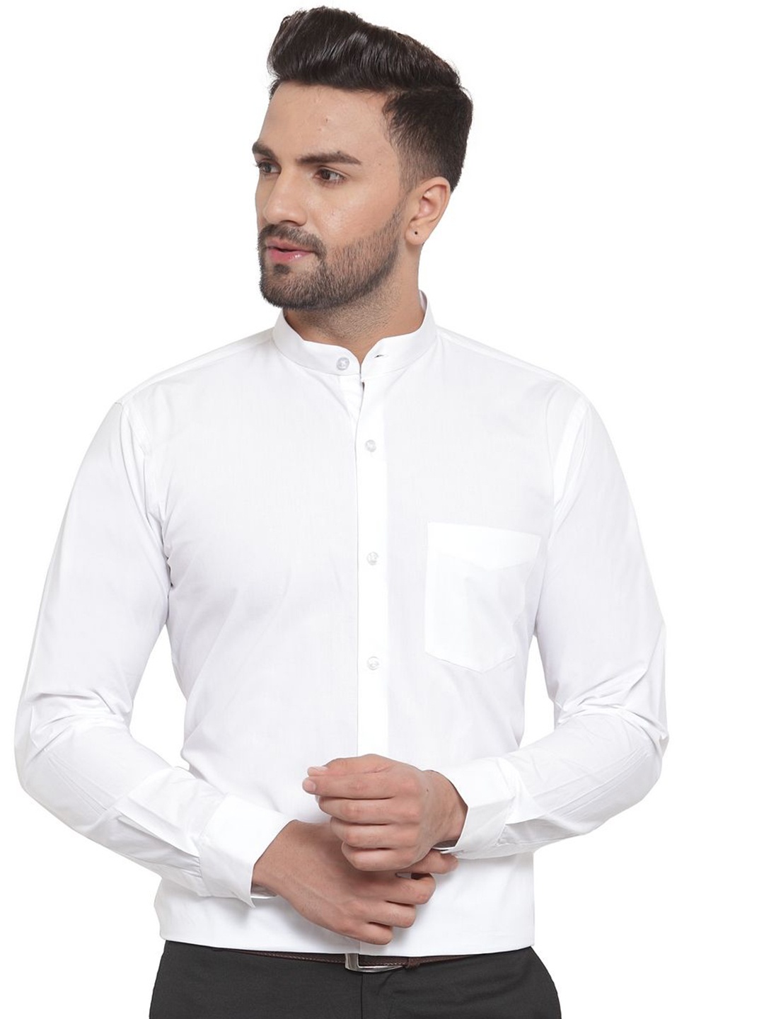 

ASCIIBLUES Men Cotton Mandarin Collar Opaque Casual Shirt, White