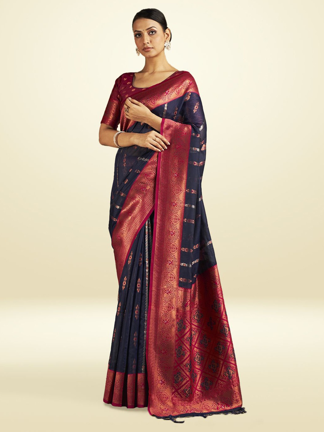 

SARHA Woven Design Zari Pure Cotton Saree, Blue