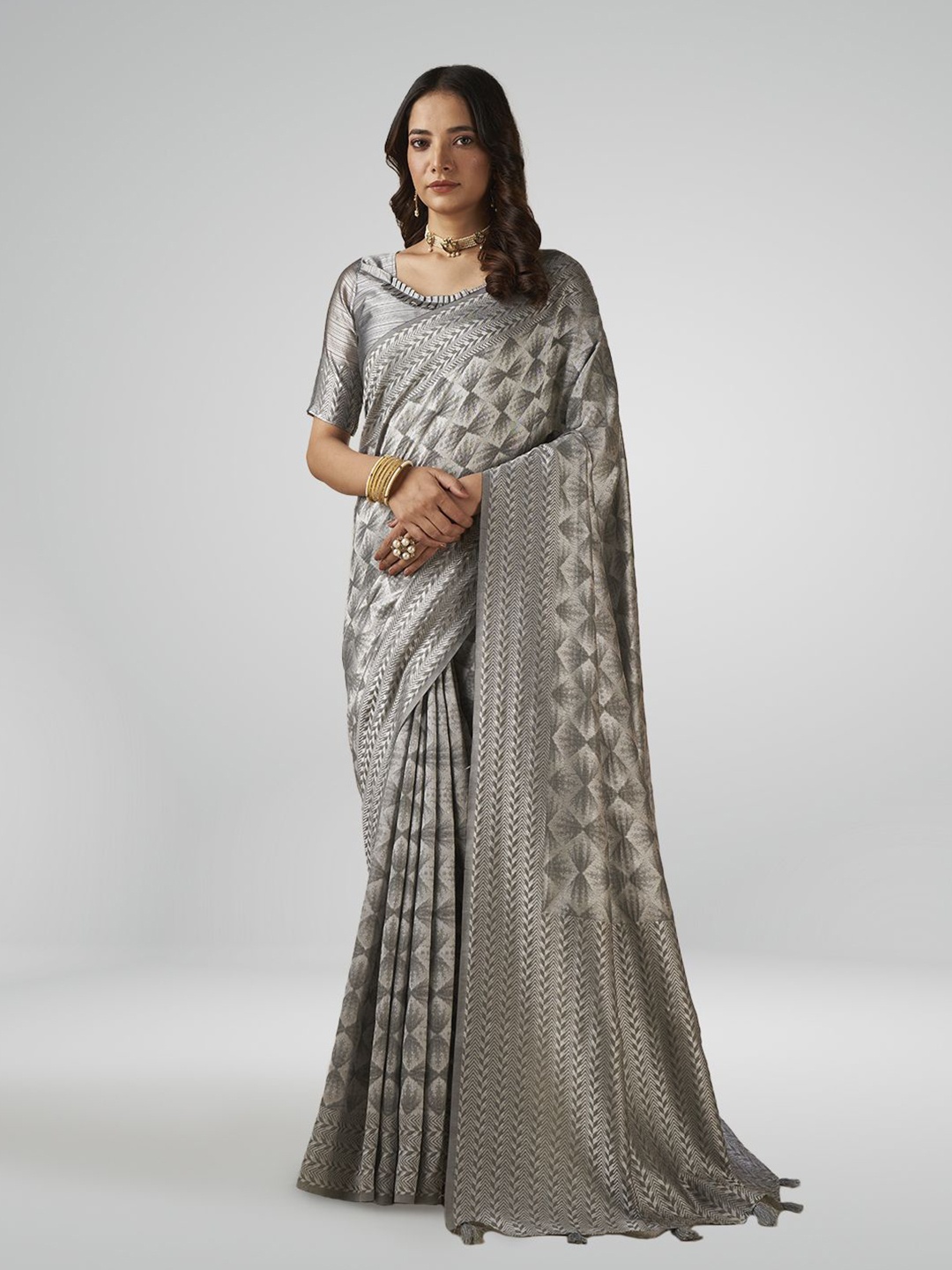 

SARHA Woven Design Zari Pure Cotton Saree, Grey