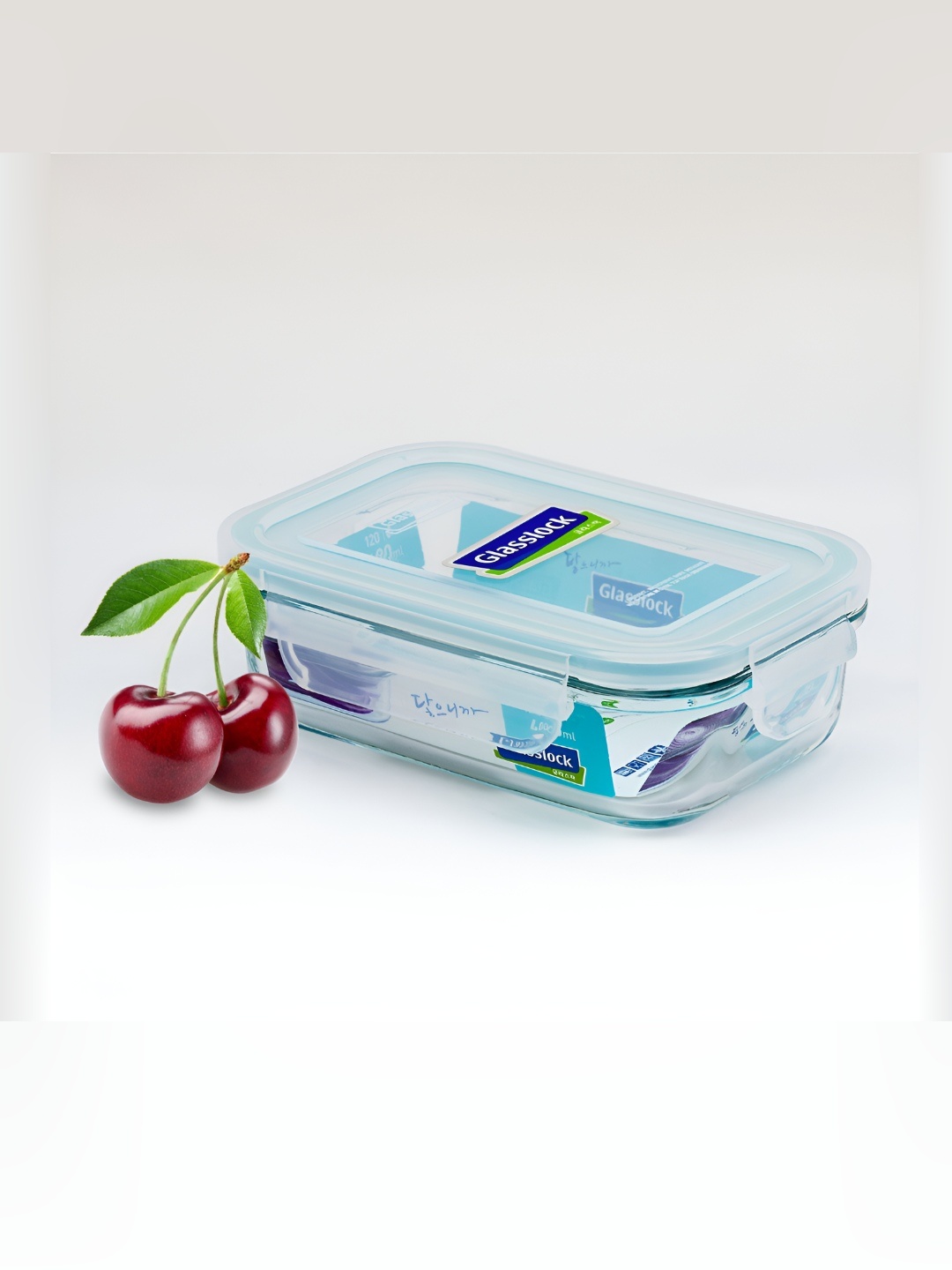 

Glasslock Transparent & Blue Glass Microwave Safe Fridge Container 400ml