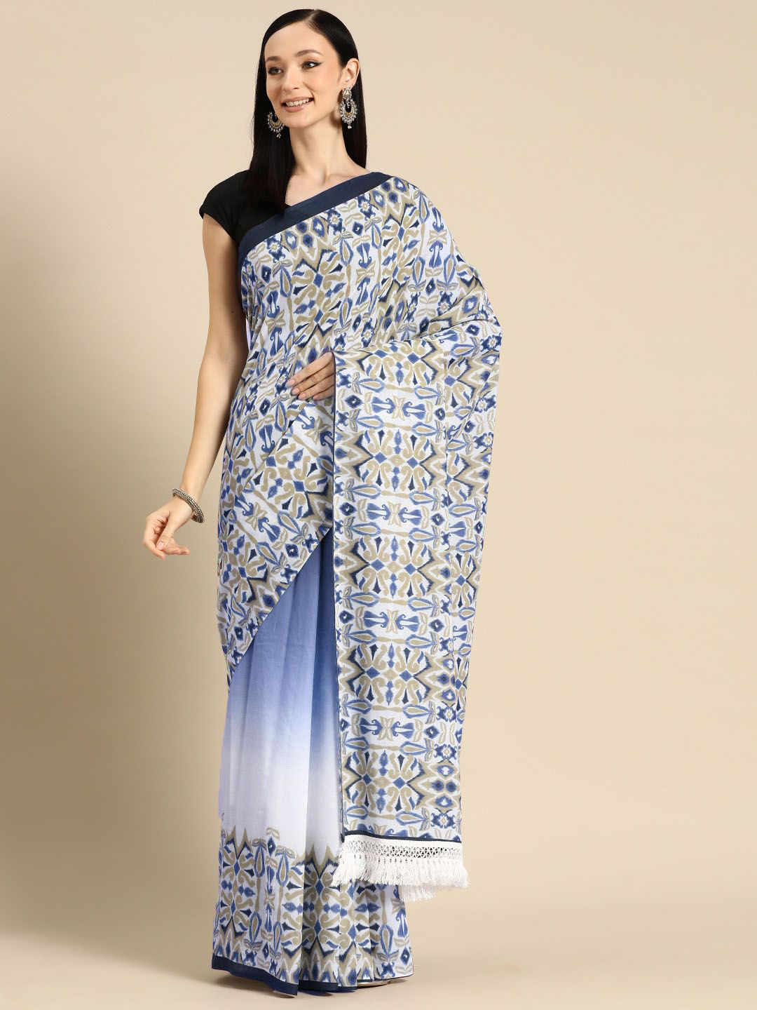 

BUTA BUTI Floral Pure Cotton Saree, Blue