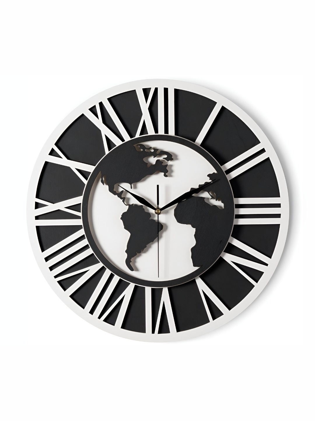 

QEZNEF White & Black Round Shaped Wooden Contemporary Wall Clock