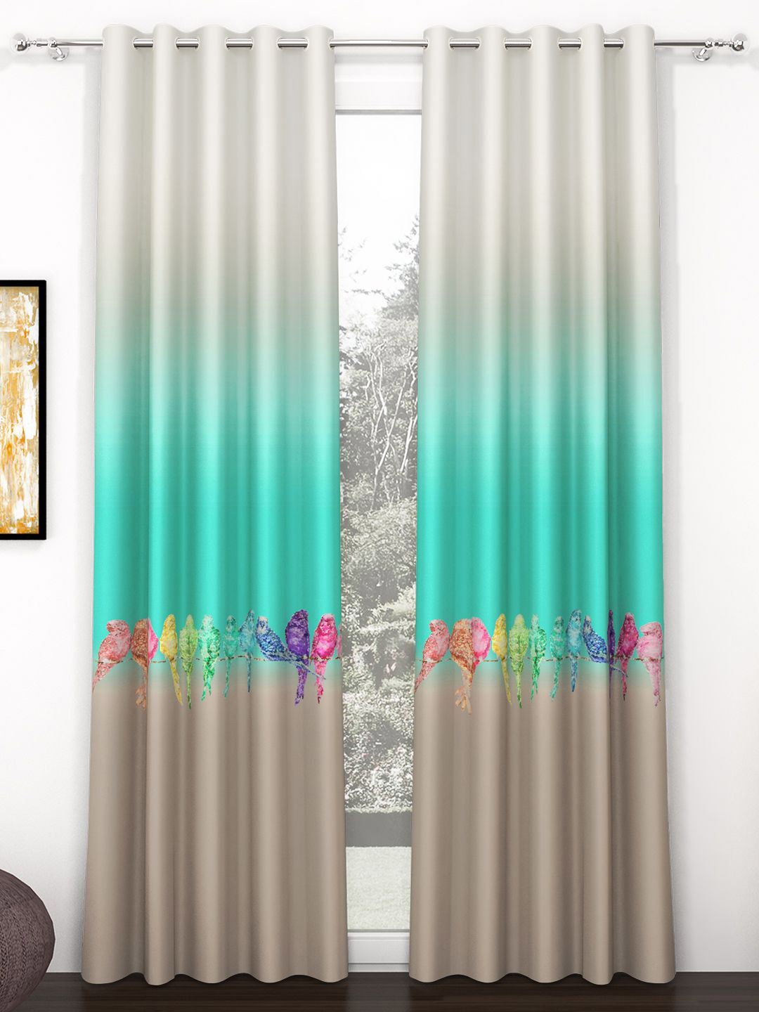 

Story@home Beige & Teal Green 2 Pieces Abstract Printed Room Darkening Long Door Curtains