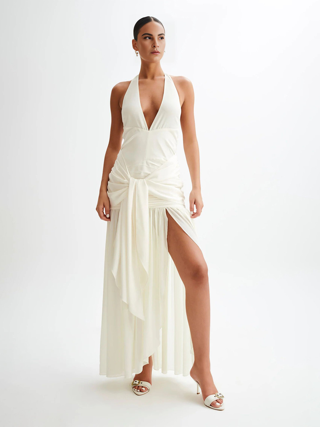 

Bee Boe Halter Neck Maxi Dress, Off white
