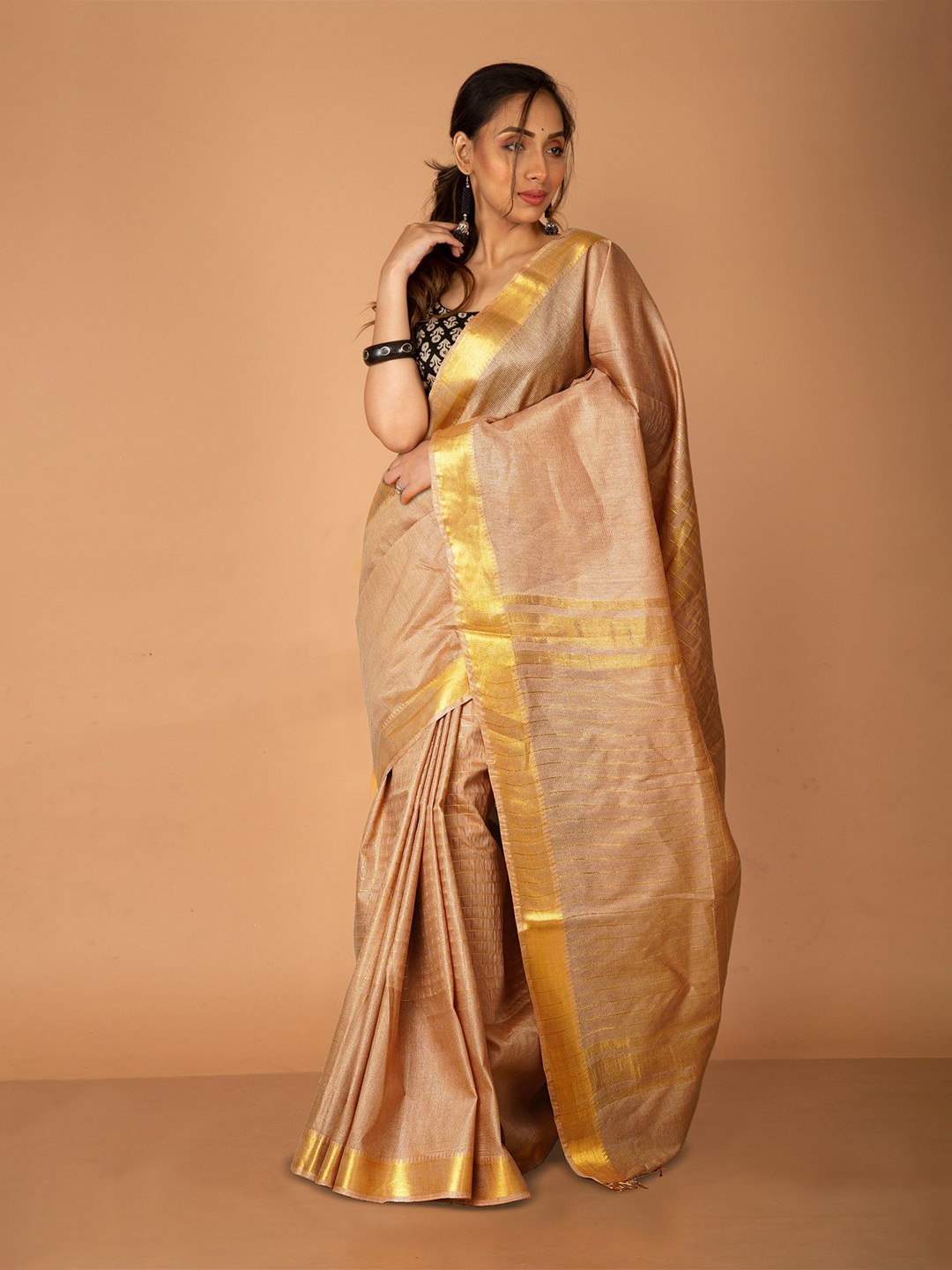 

Unnati Silks Woven Design Zari Handloom Chanderi Saree, Beige