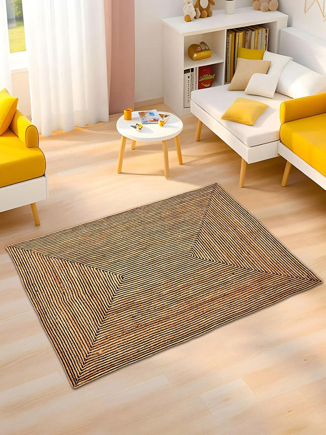 

Kuber Industries Beige & Black Striped Anti-Skid Carpet