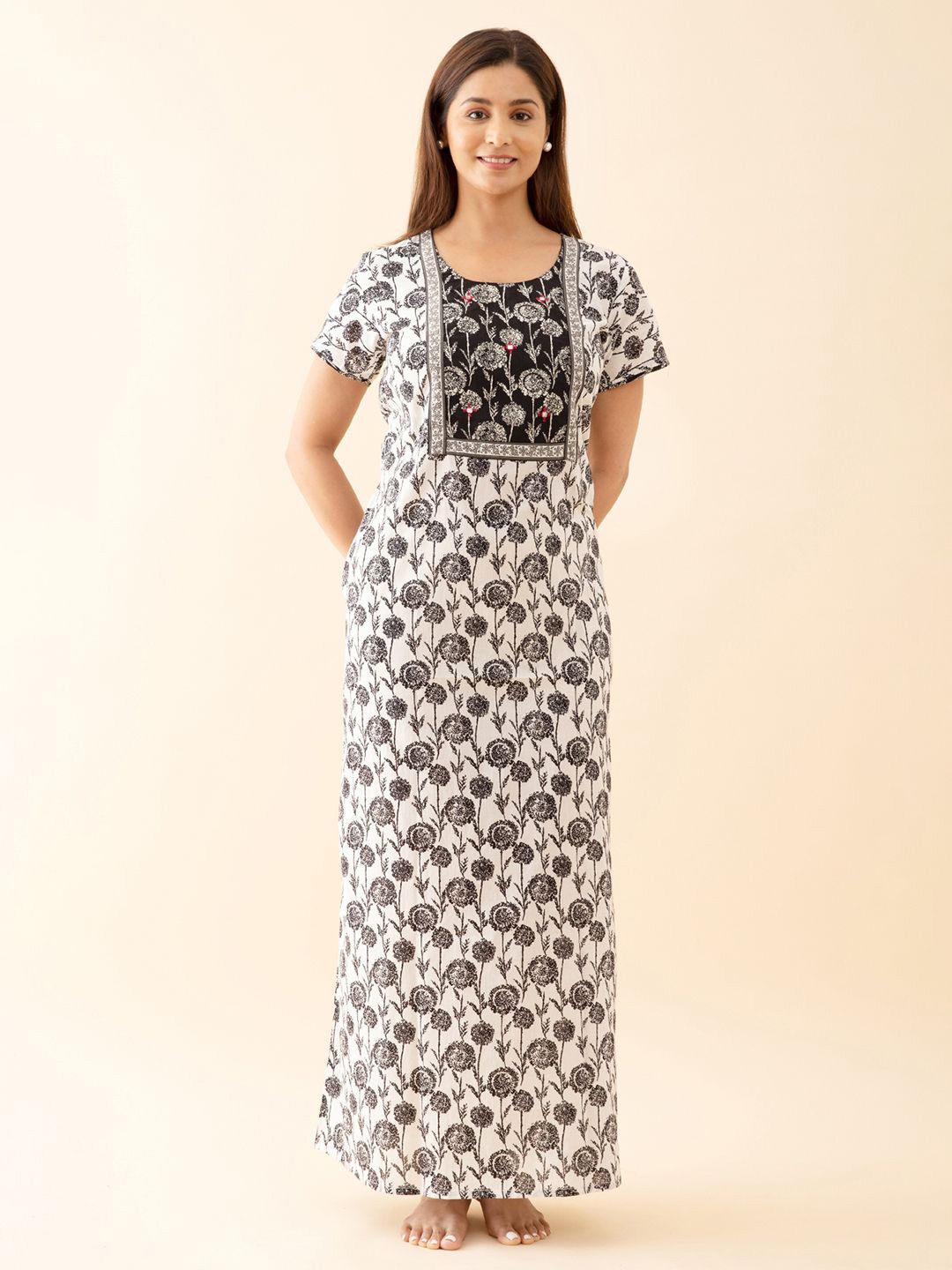 

Maybell Women Floral Printed Maxi Nightdress, White