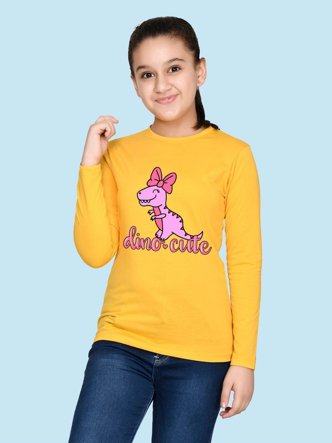 

NUSYL Girls Graphic Printed Round Neck Cotton T-shirt, Yellow