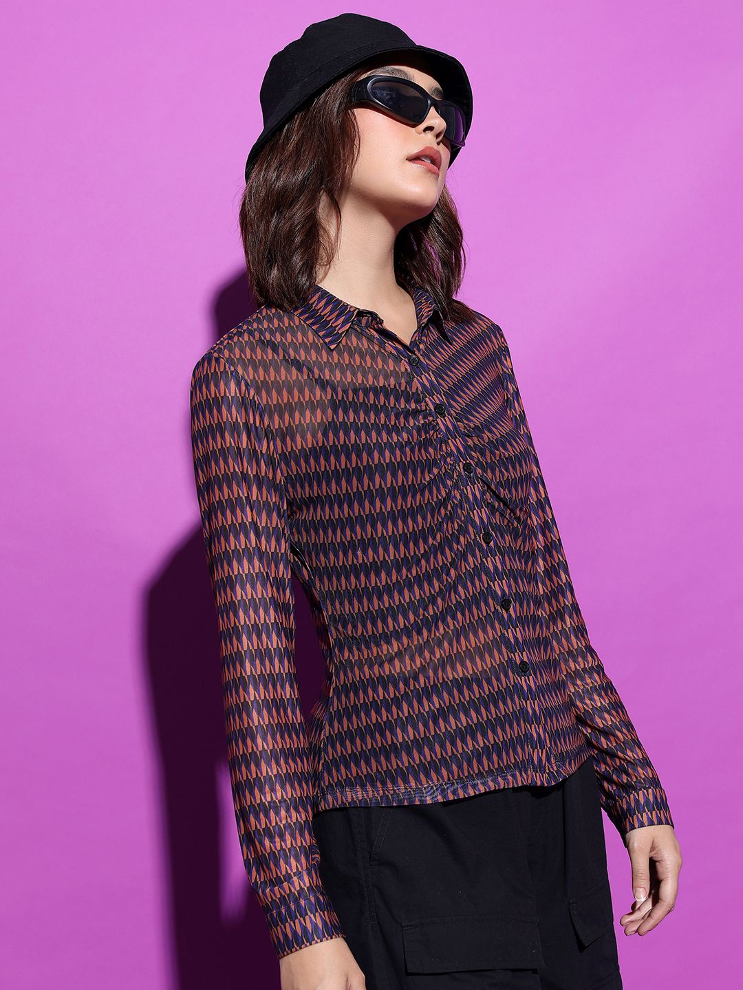 

Tokyo Talkies Women Mui Ruched Mesh Shirt, Multi